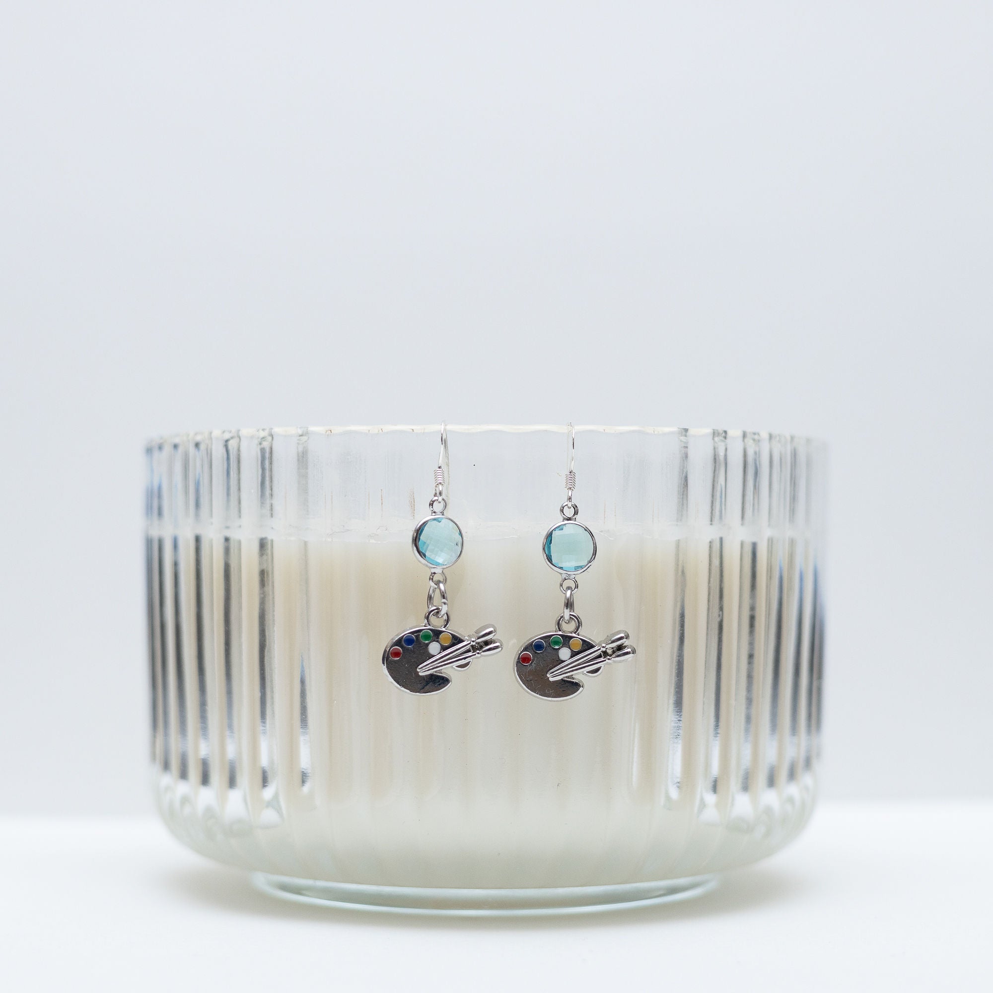 Personalised Paint Palette Birthstone Charm Earrings