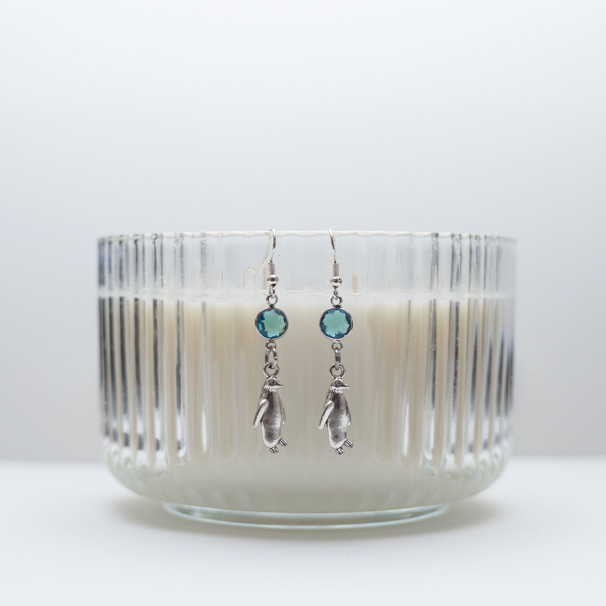 Personalised Penguin Birthstone Charm Earrings