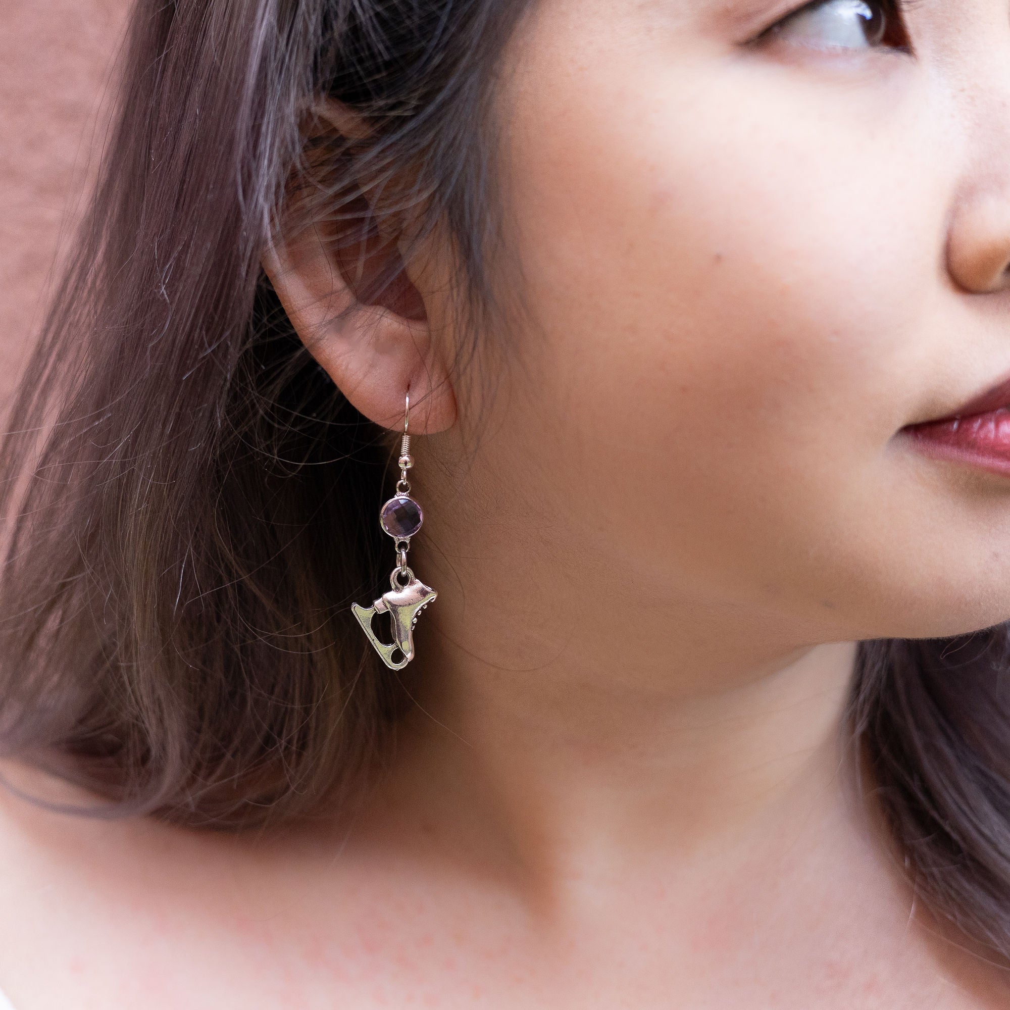 Personalised Ice Skate Birthstone Charm Earrings