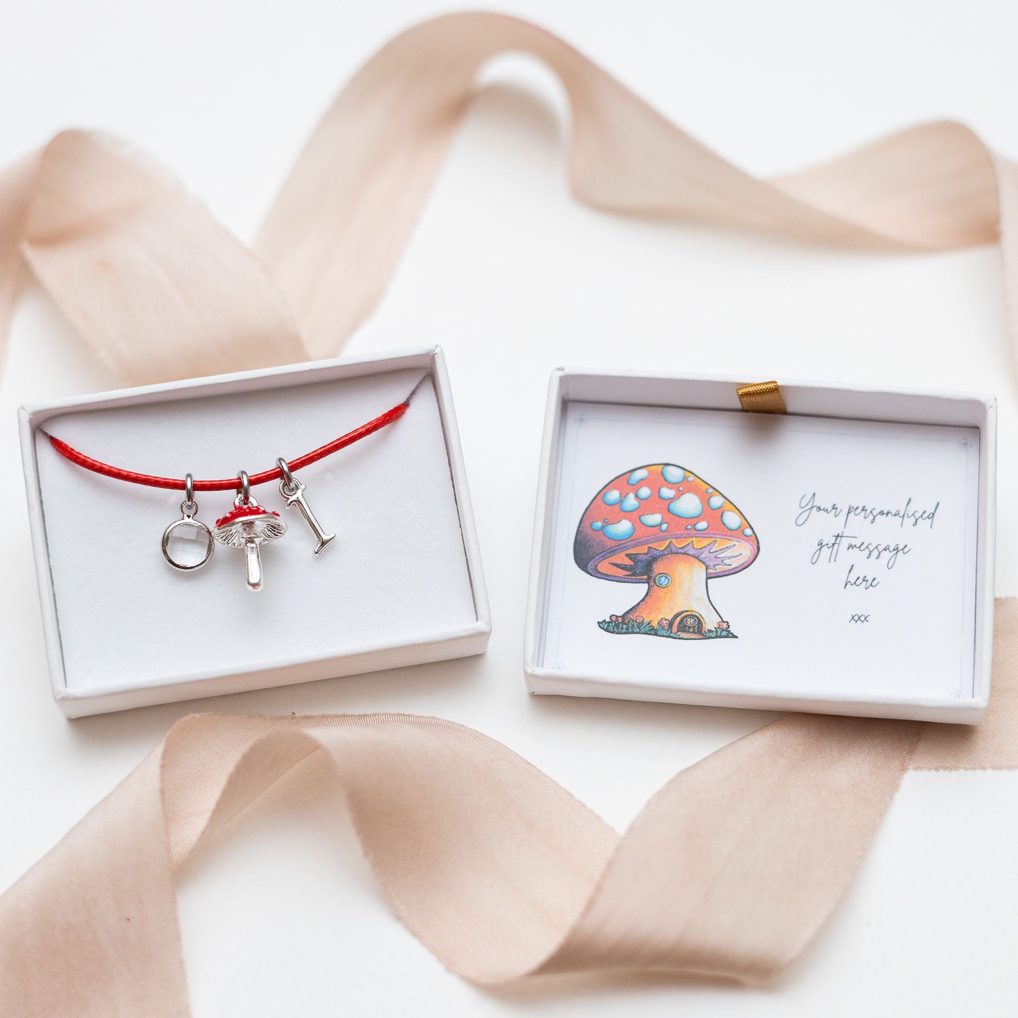 Personalised Red Toadstool Cord Bracelet