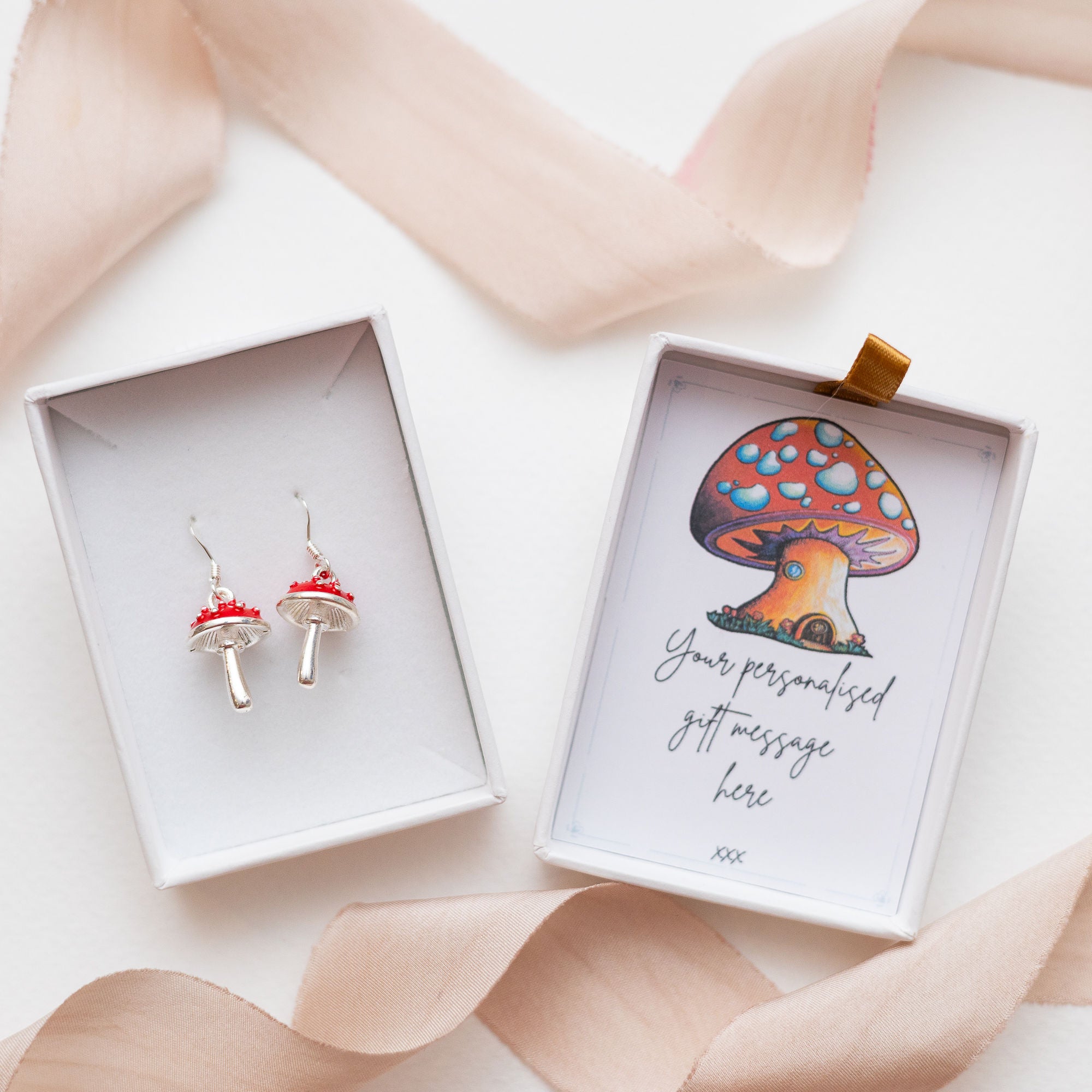 Enamel Red Toadstool Charm Earrings