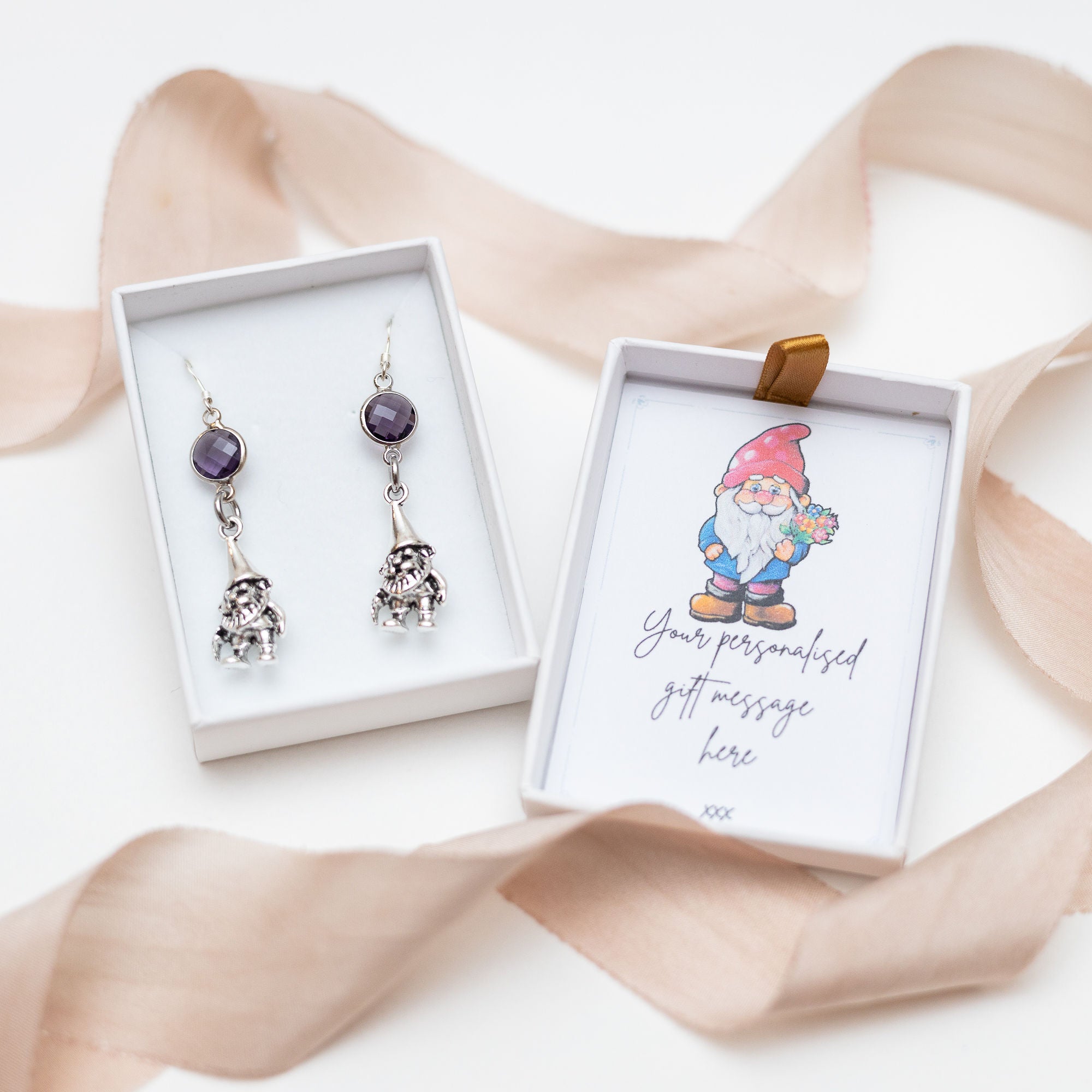 Personalised Gnome Birthstone Charm Earrings