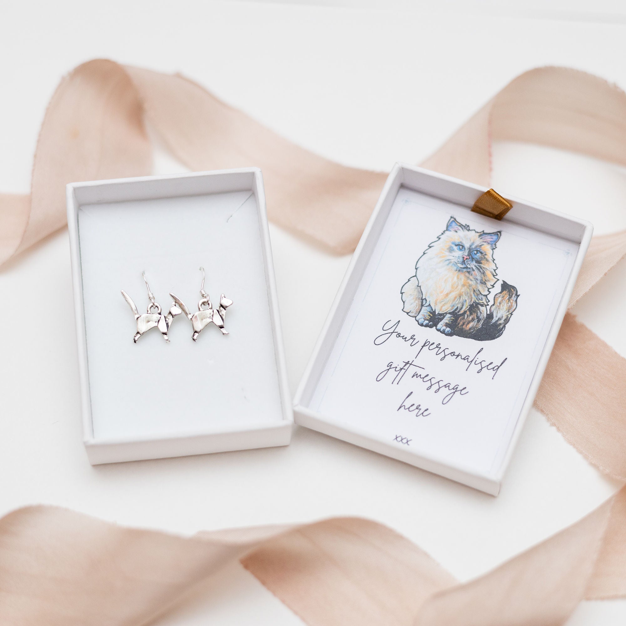 Origami Cat Charm Earrings