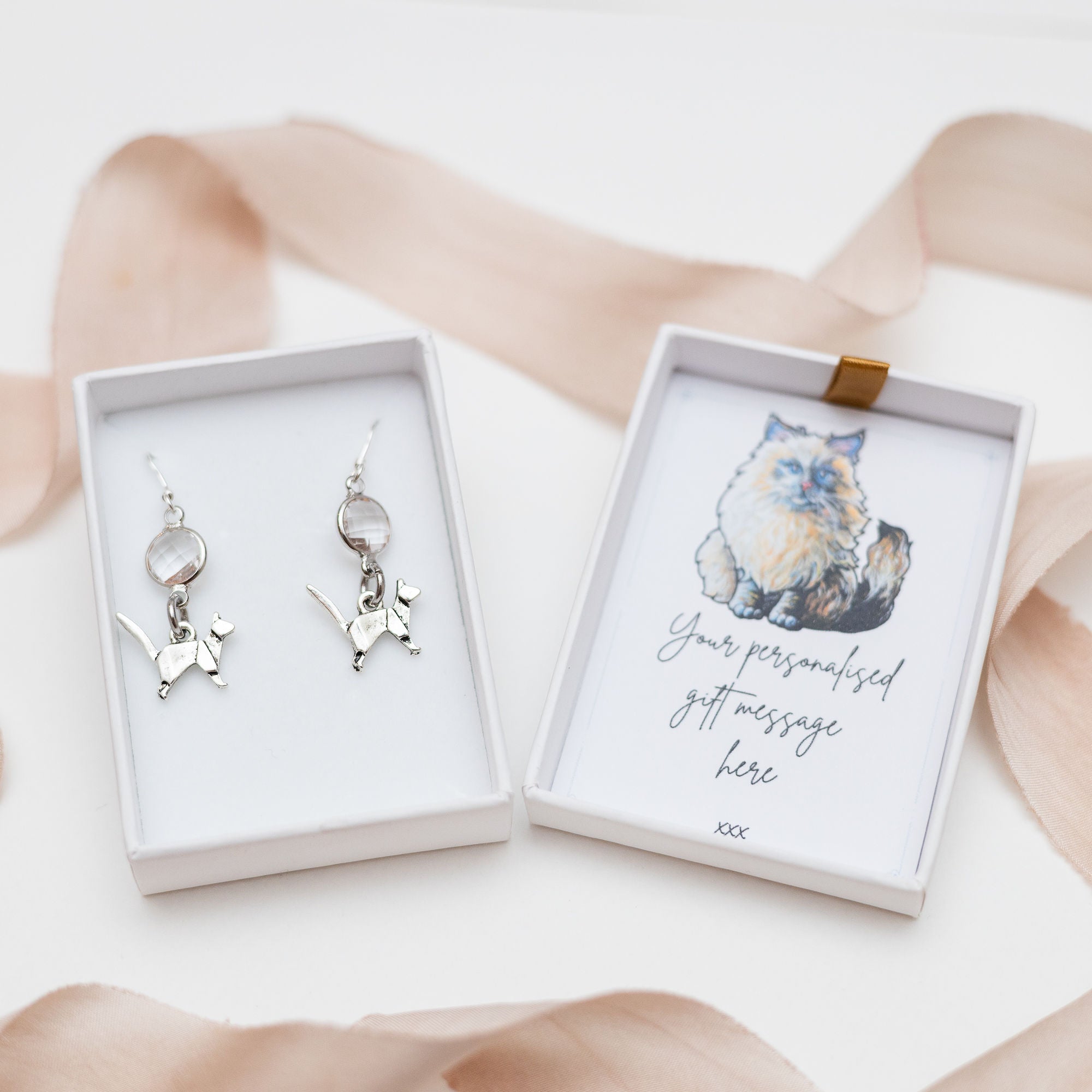 Personalised Cat Birthstone Charm Earrings