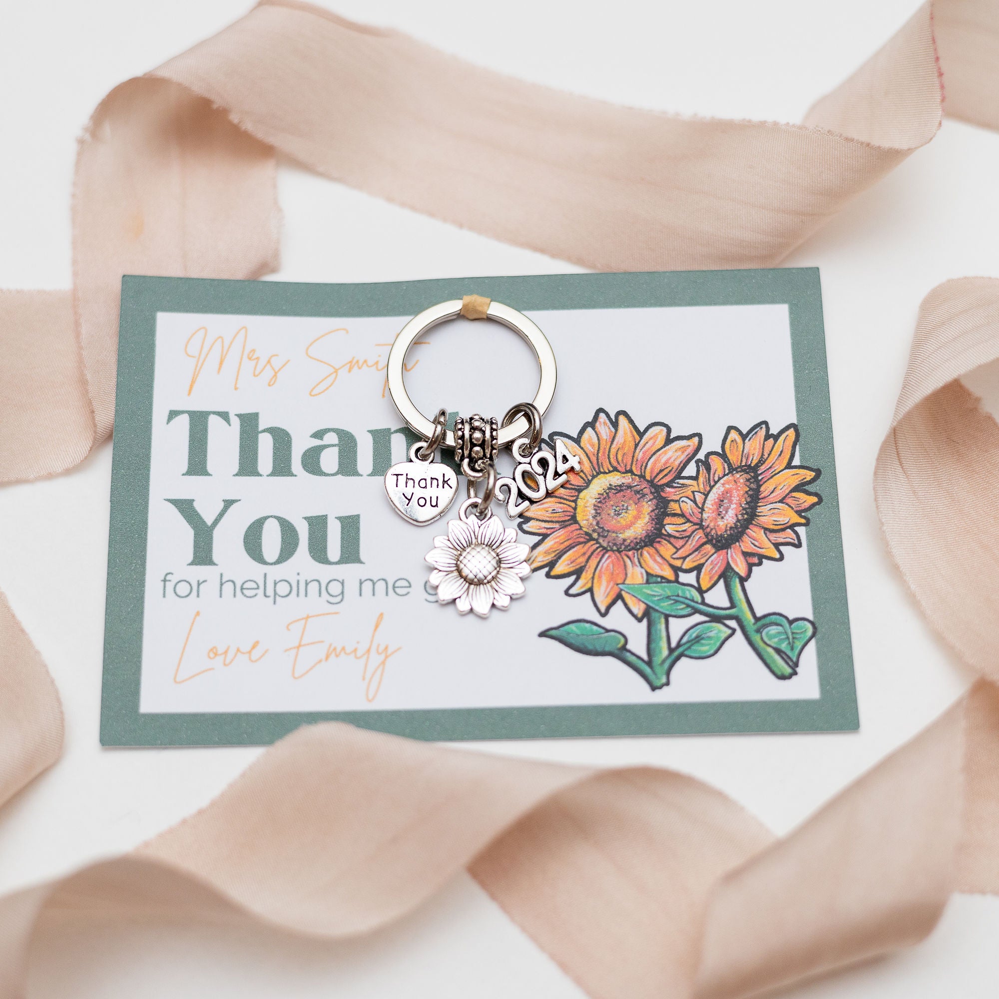 Teacher Sunflower Gift Keyring - 2025 Teacher Gift Personalised