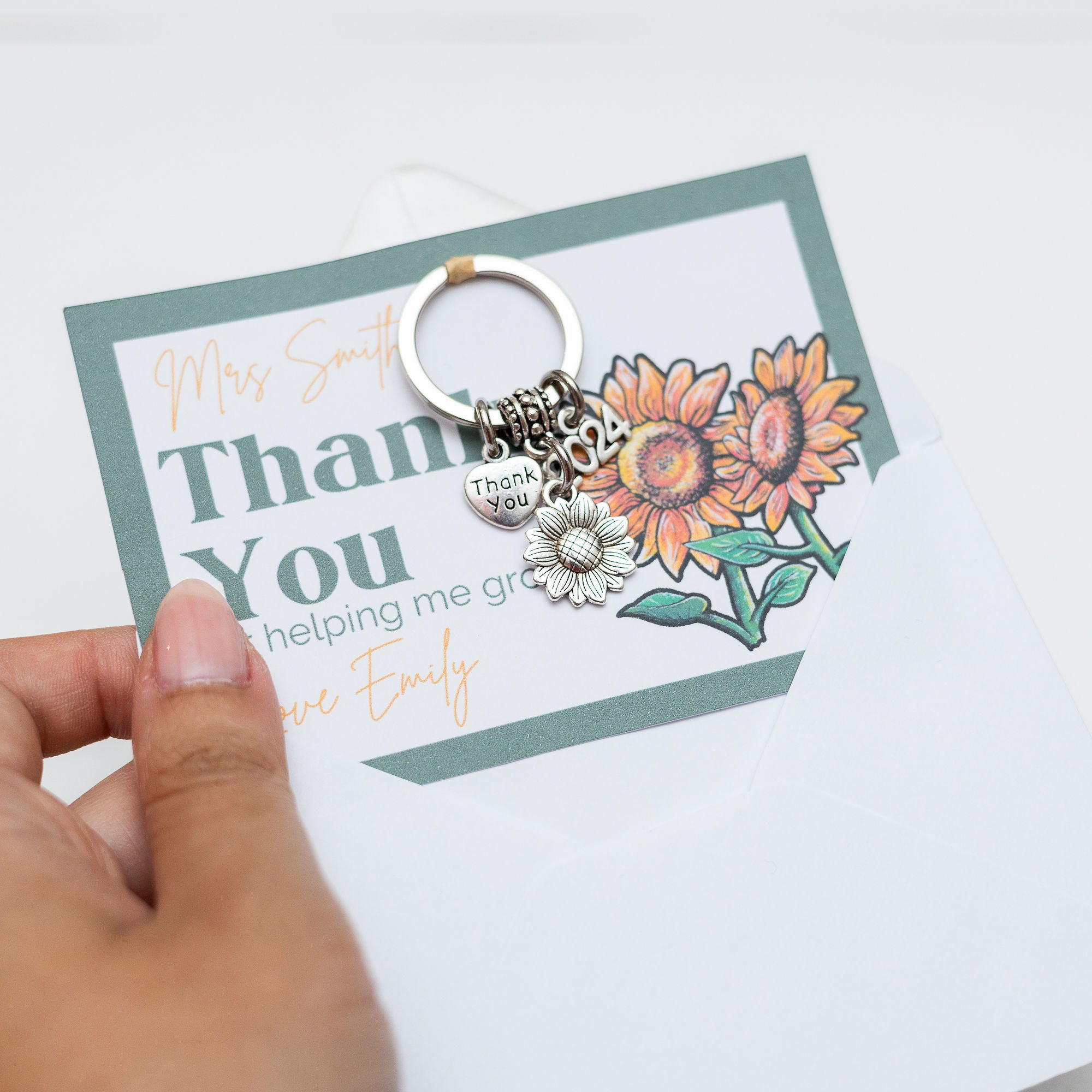 Teacher Sunflower Gift Keyring - 2025 Teacher Gift Personalised