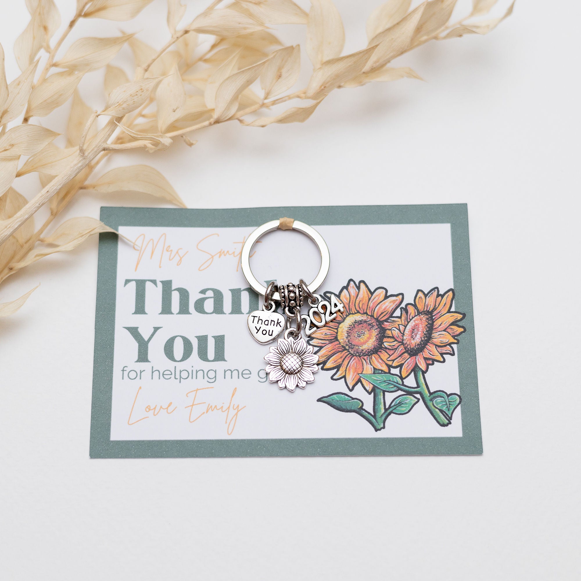 Teacher Sunflower Gift Keyring - 2025 Teacher Gift Personalised