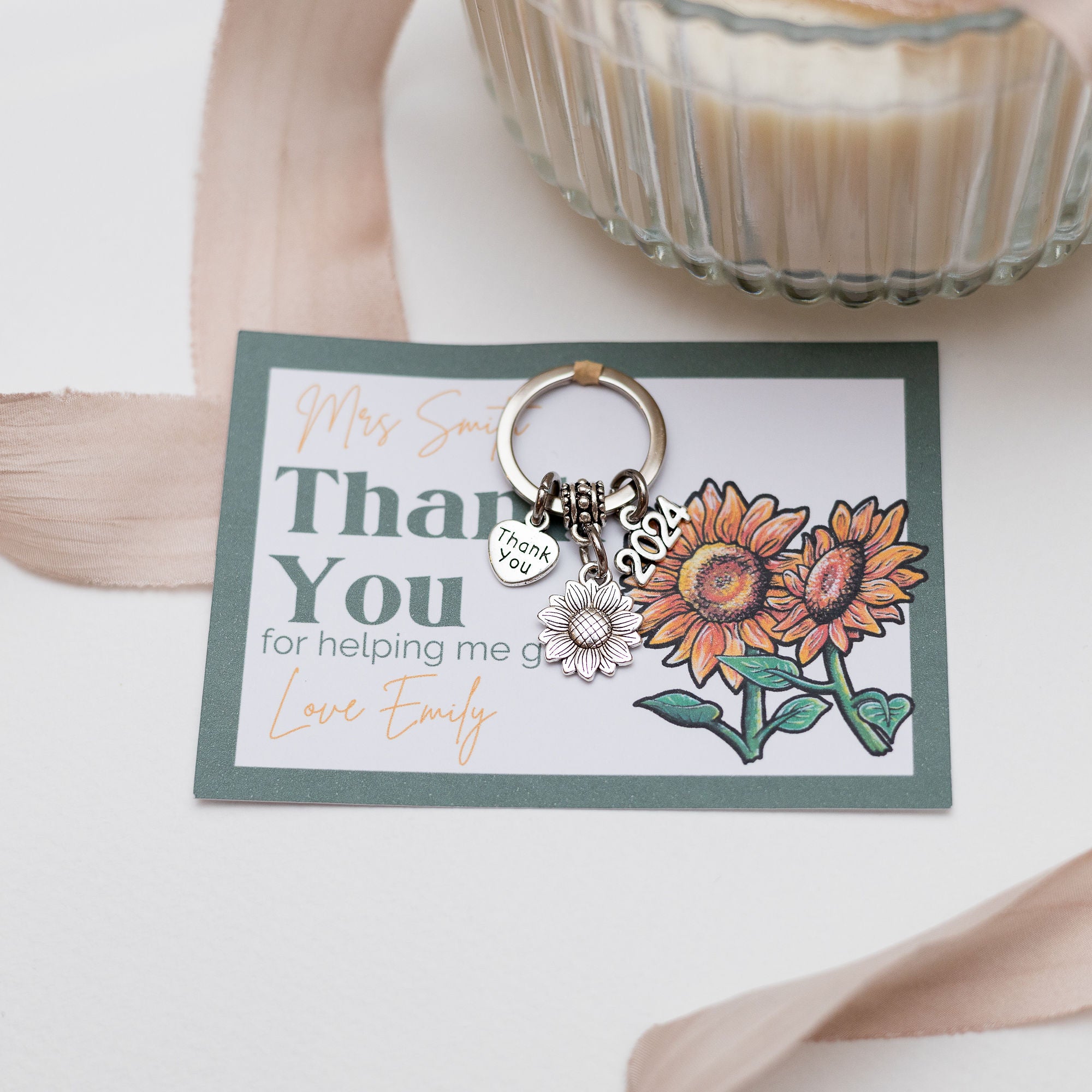 Teacher Sunflower Gift Keyring - 2025 Teacher Gift Personalised