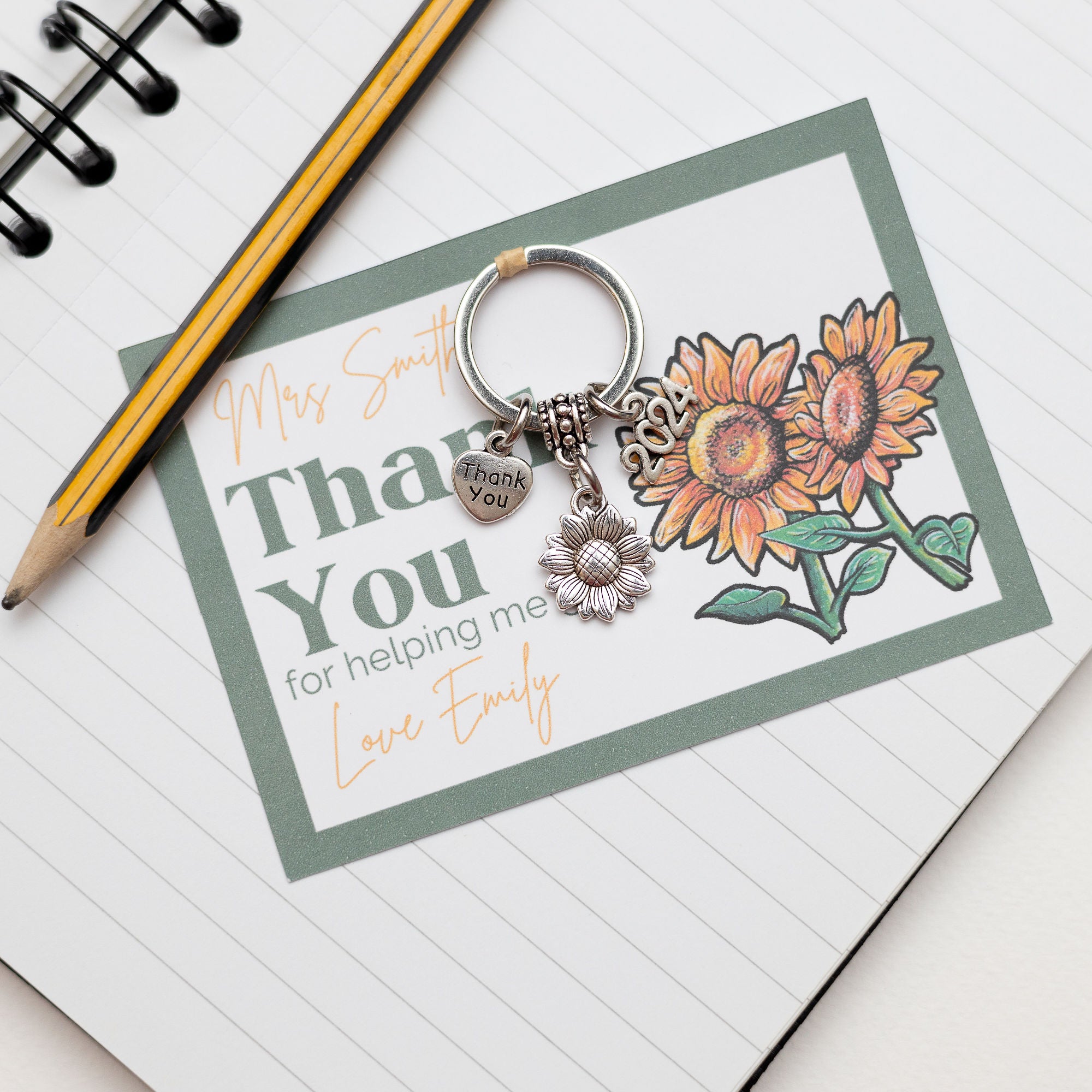 Teacher Sunflower Gift Keyring - 2025 Teacher Gift Personalised