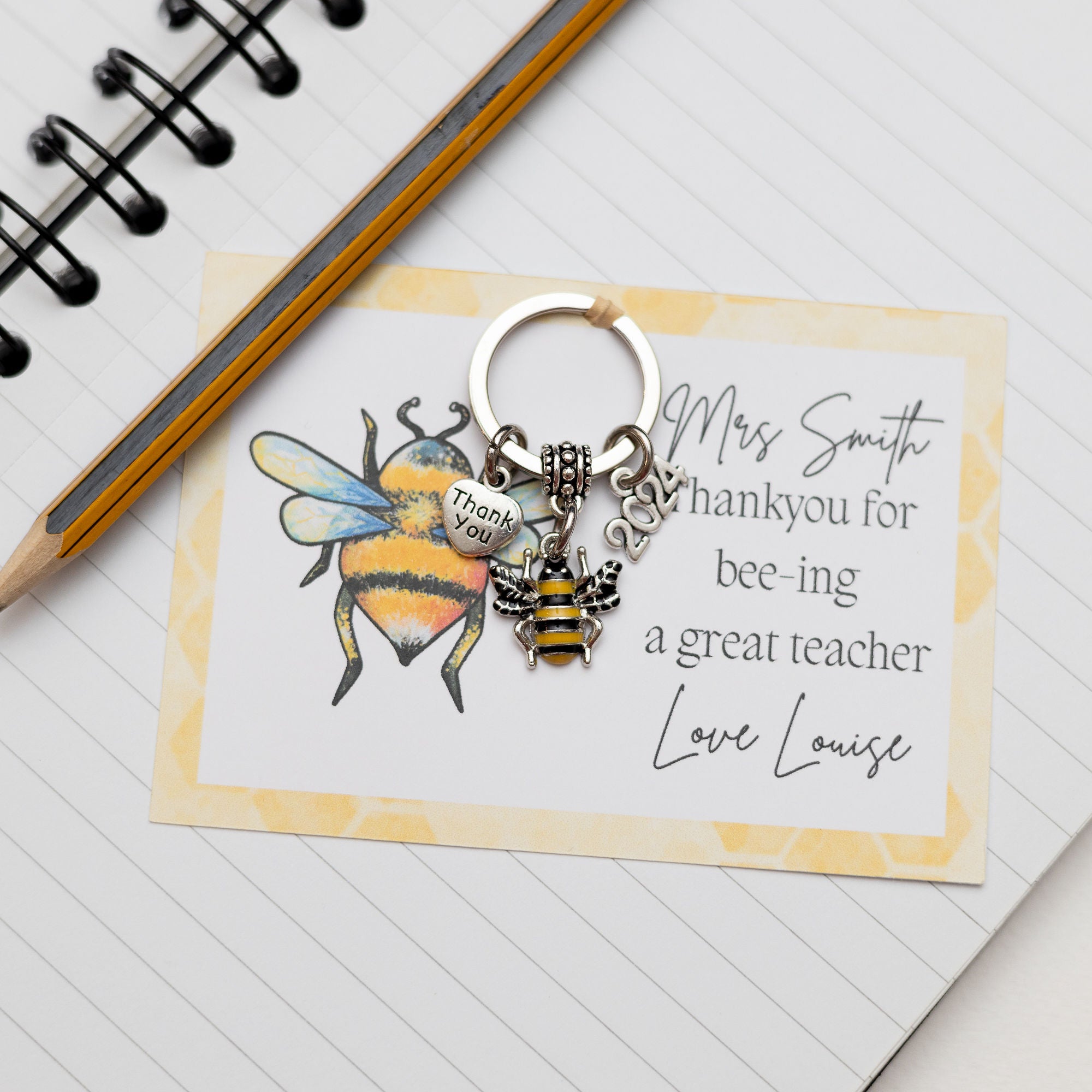 Teacher Bee Keyring Gift - 2025 teachers gift Personalised