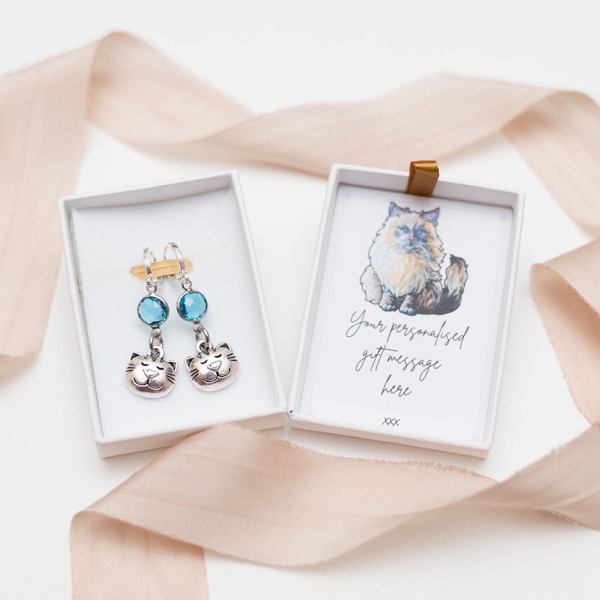 Cat Face Birthstone Charm Earrings