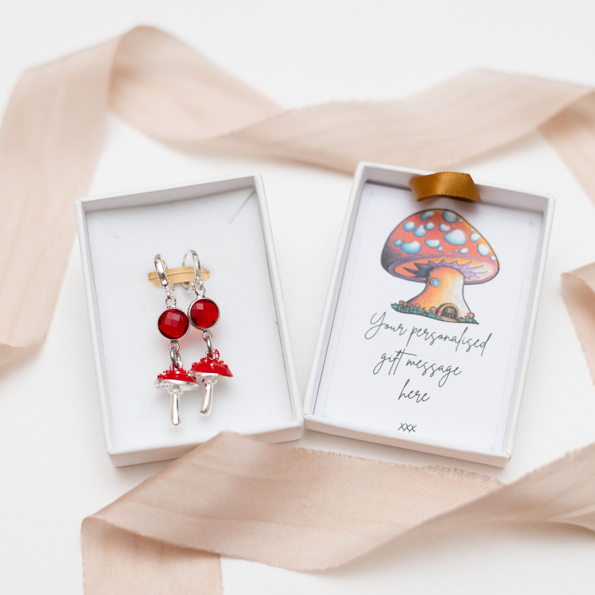Red Toadstool Birthstone Charm Earrings