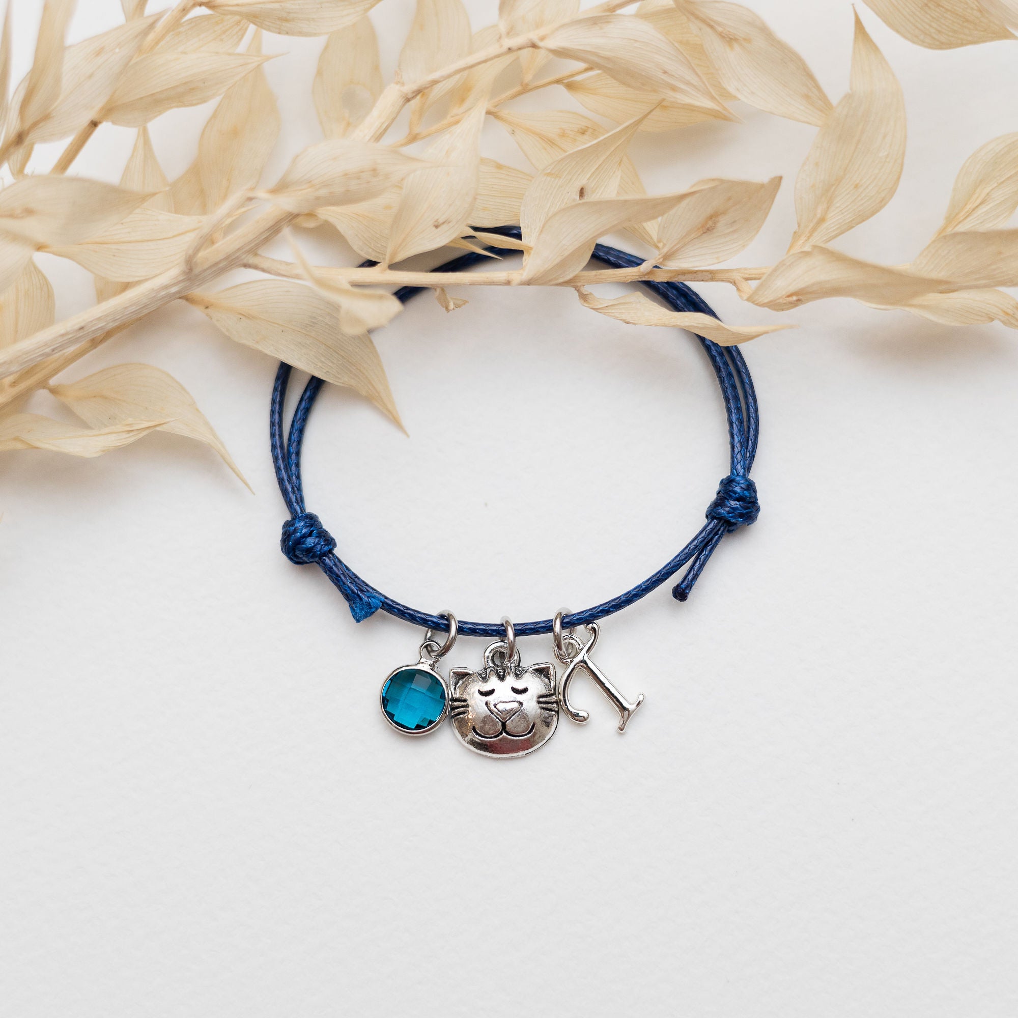 Personalised Cat Face Cord Bracelet