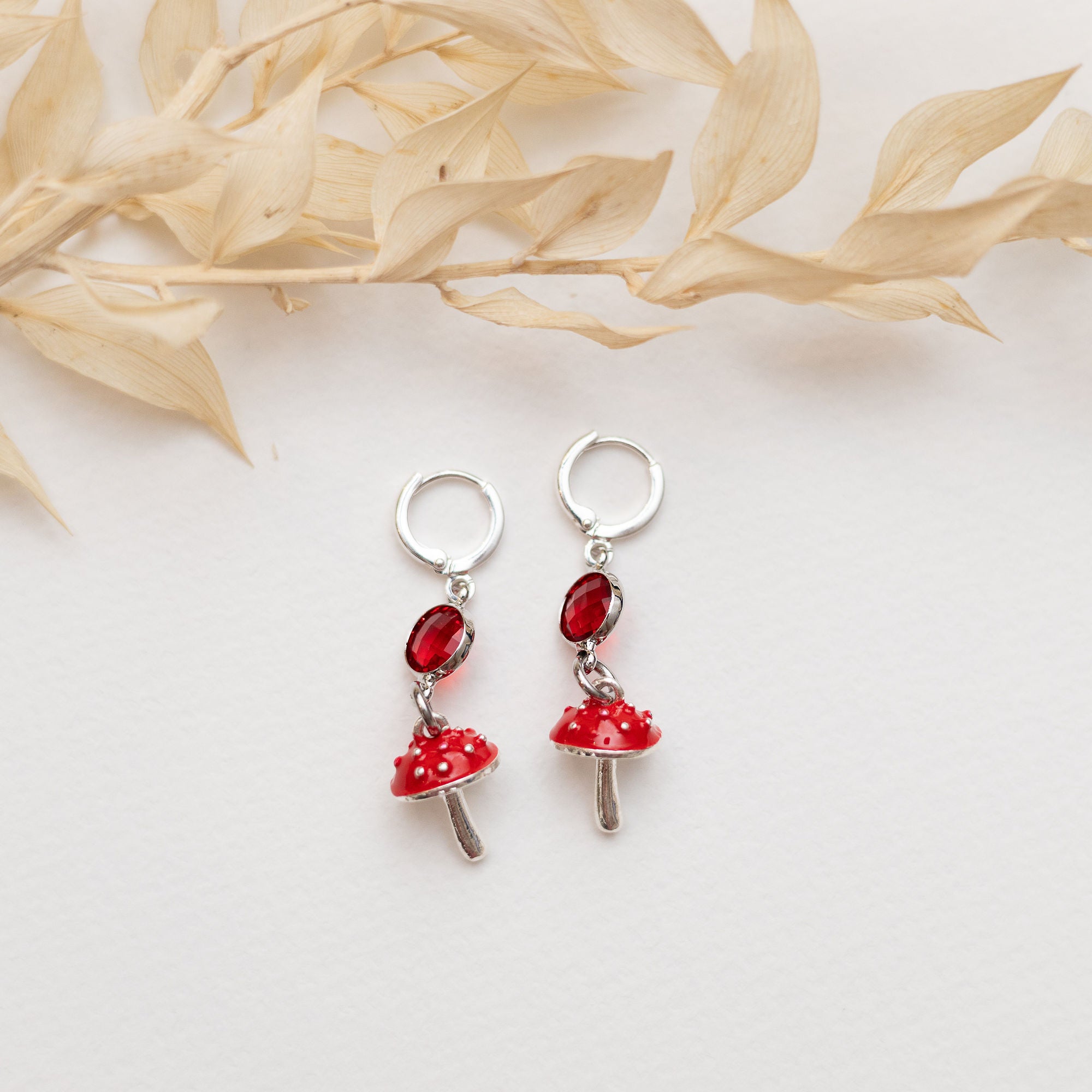 Red Toadstool Birthstone Charm Earrings