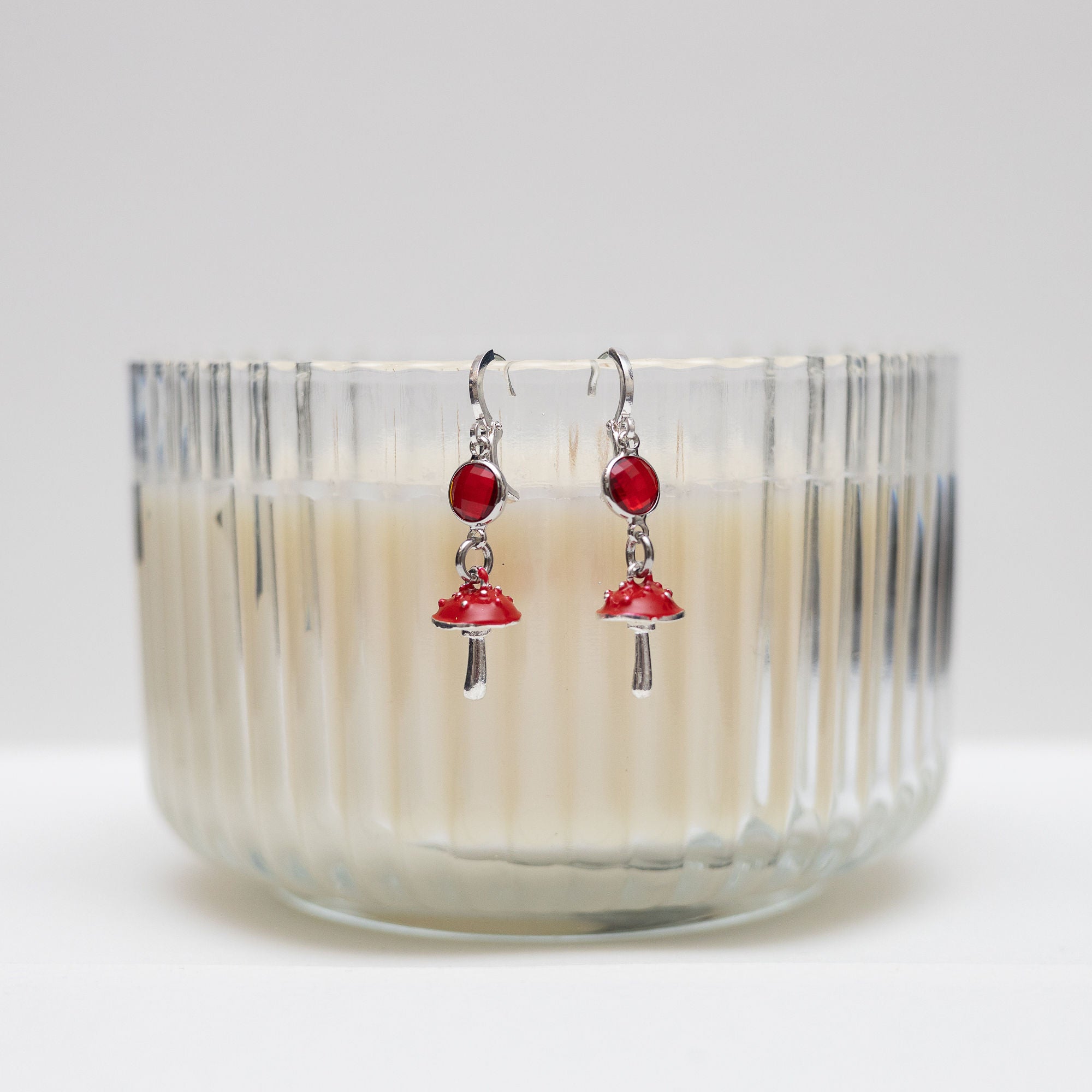 Red Toadstool Birthstone Charm Earrings