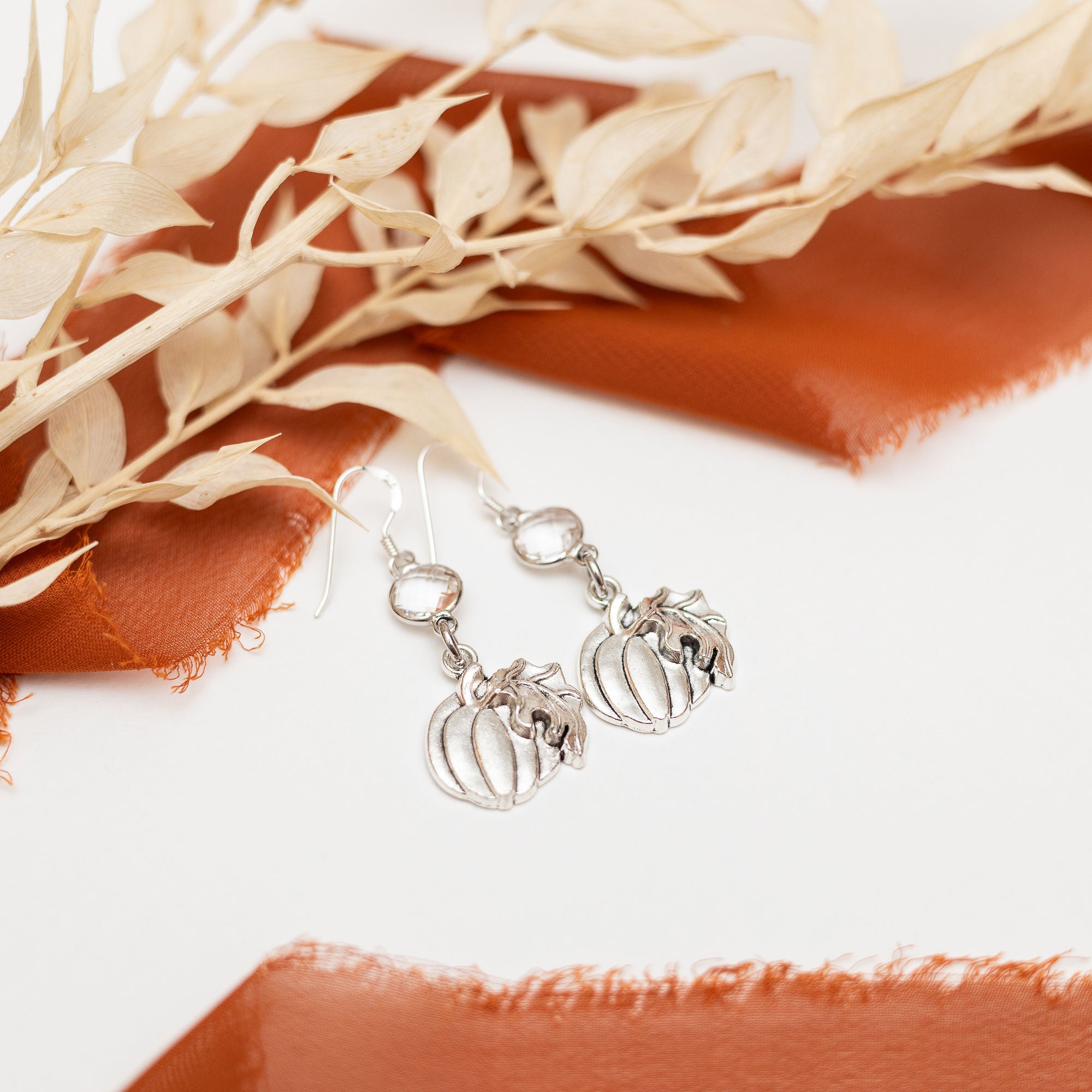 Personalised Pumpkin Birthstone Charm Earrings