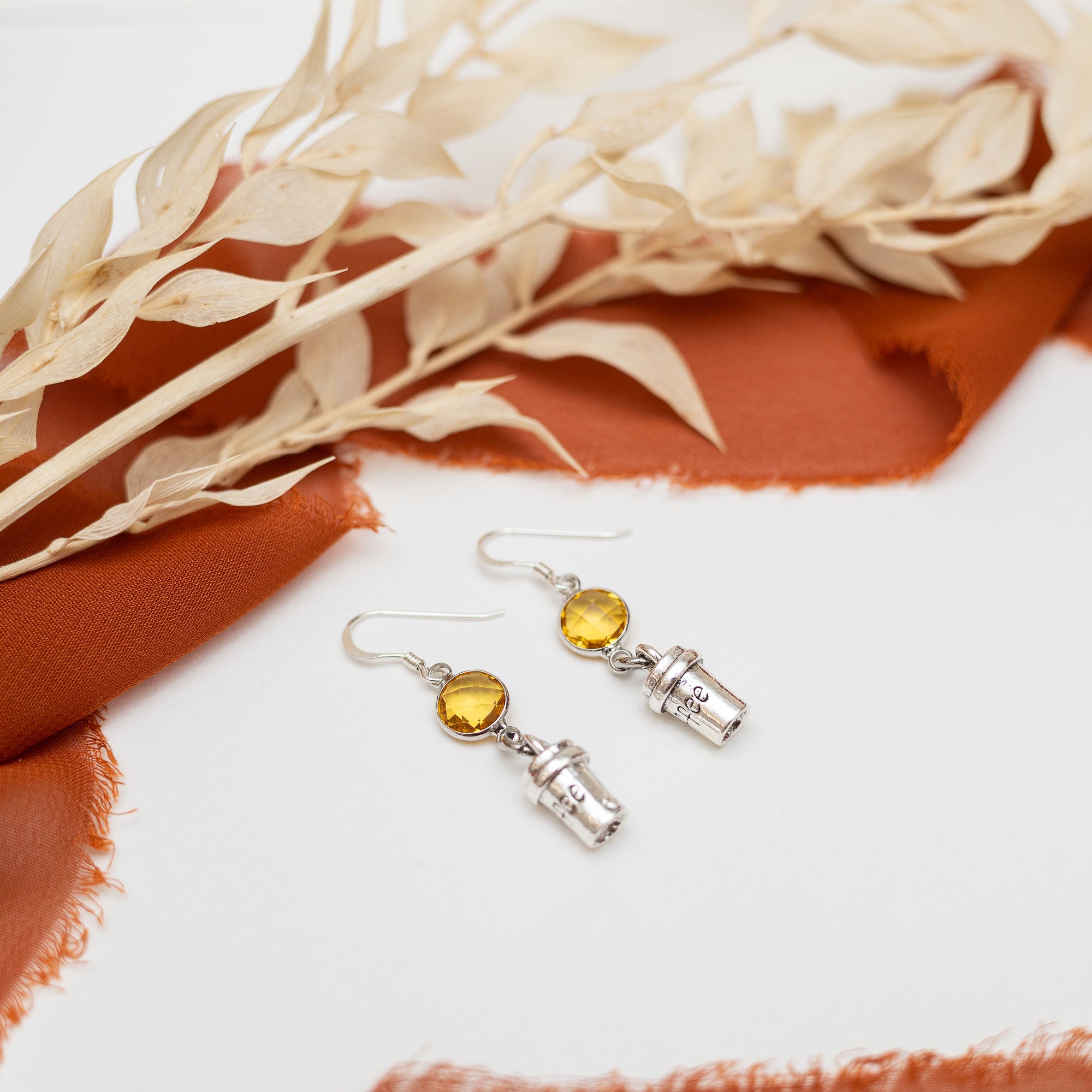 Personalised Coffee Cup Birthstone Charm Earrings