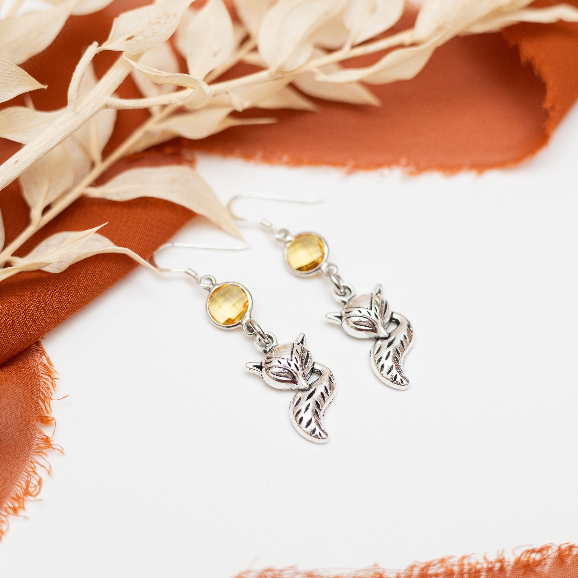 Personalised Fox Birthstone Charm Earrings