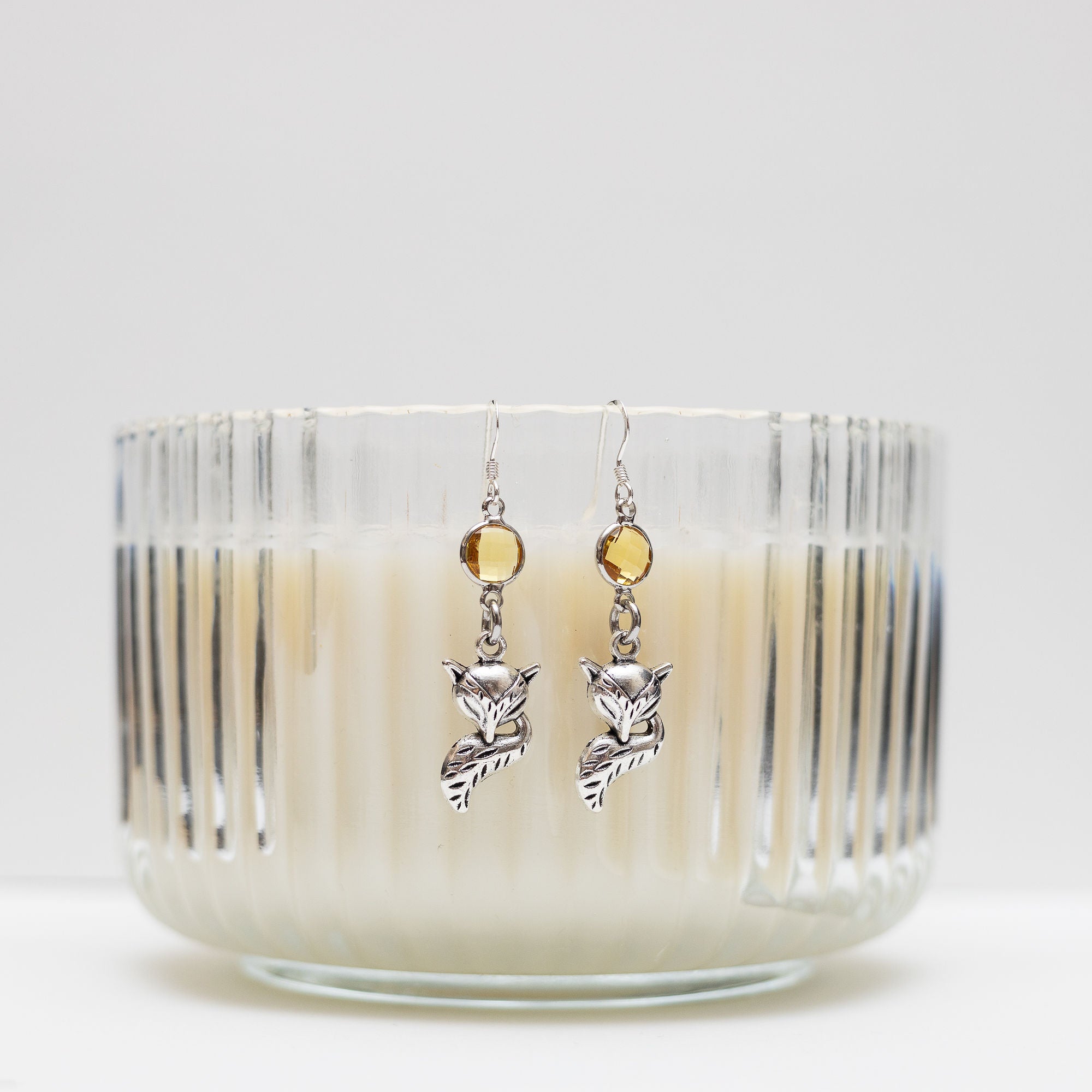 Personalised Fox Birthstone Charm Earrings