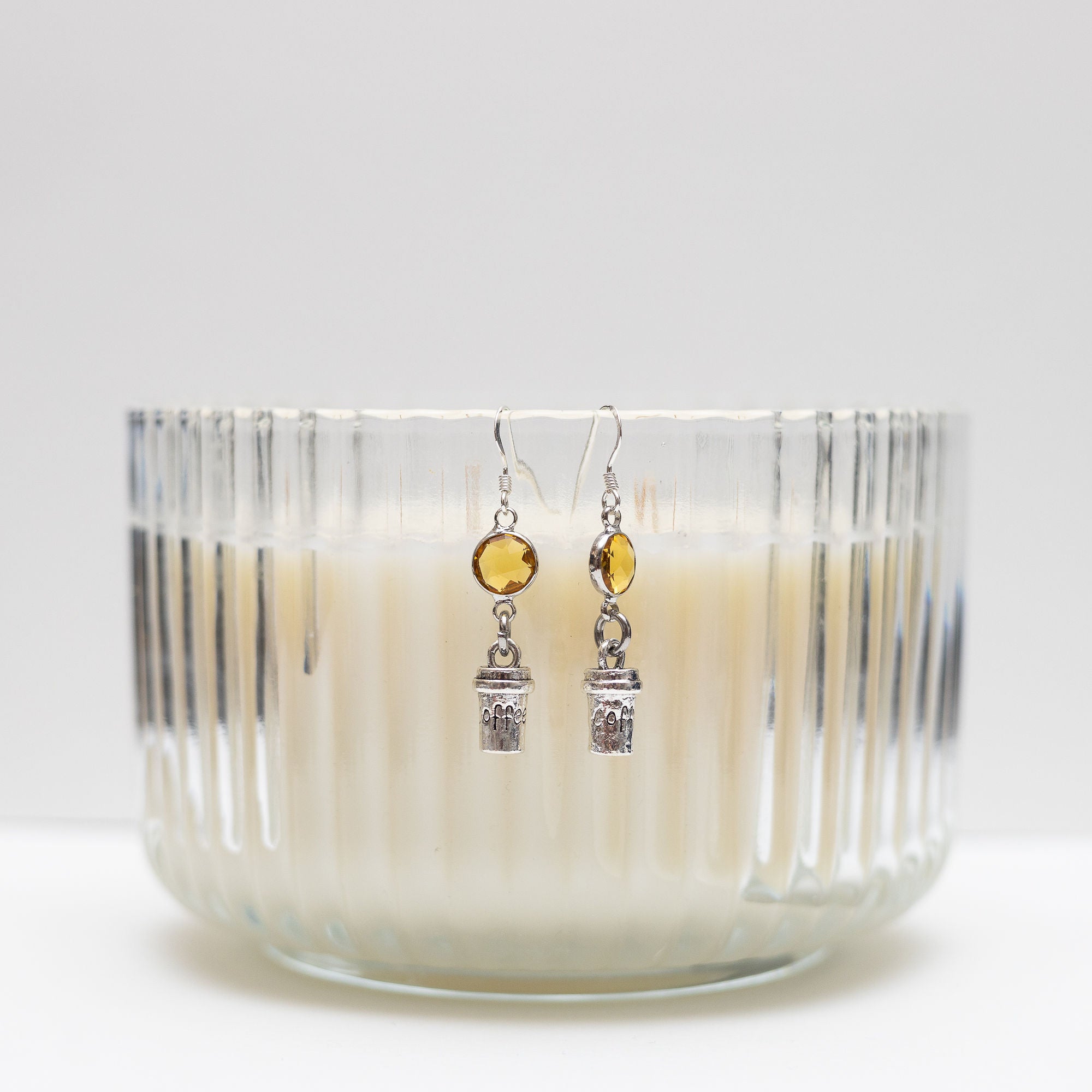 Personalised Coffee Cup Birthstone Charm Earrings