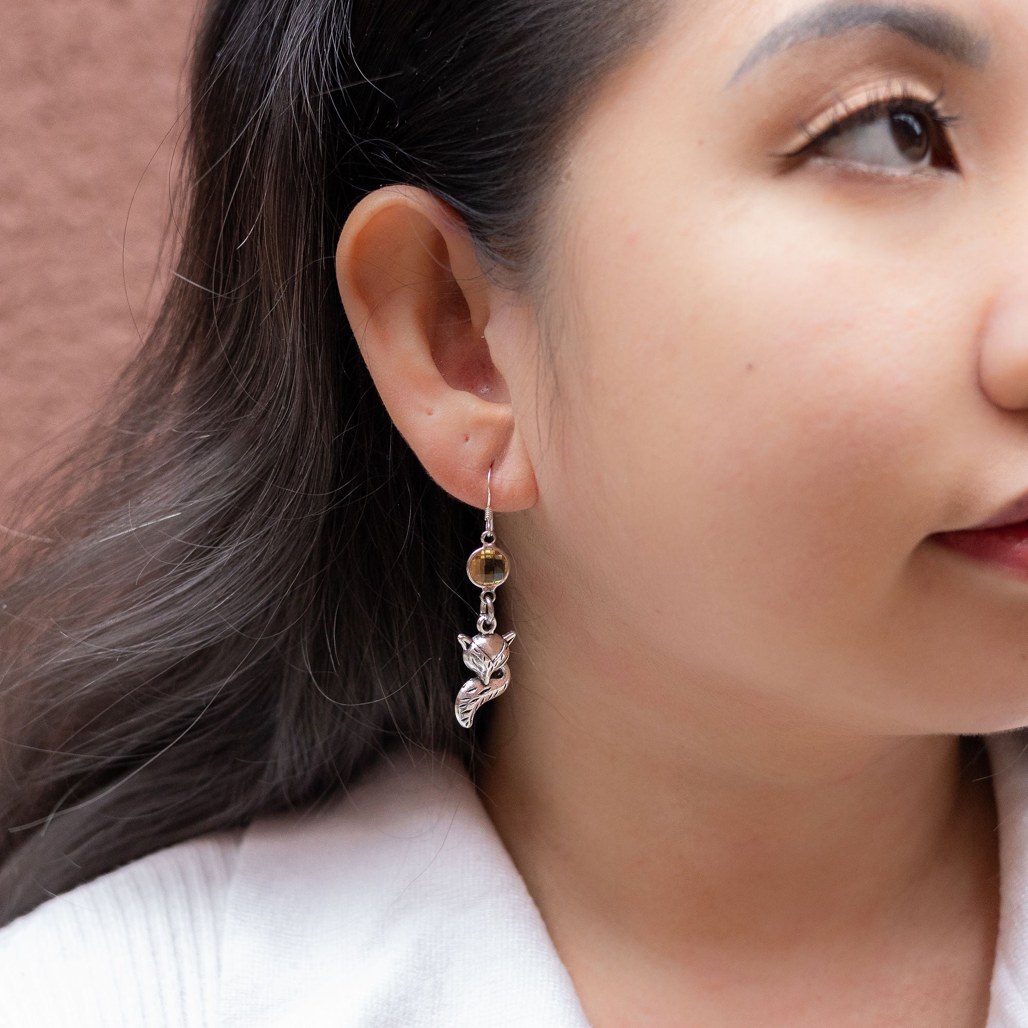 Personalised Fox Birthstone Charm Earrings