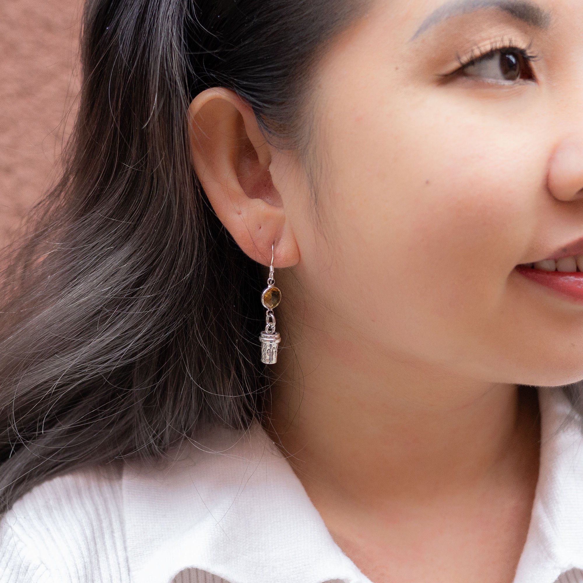 Personalised Coffee Cup Birthstone Charm Earrings