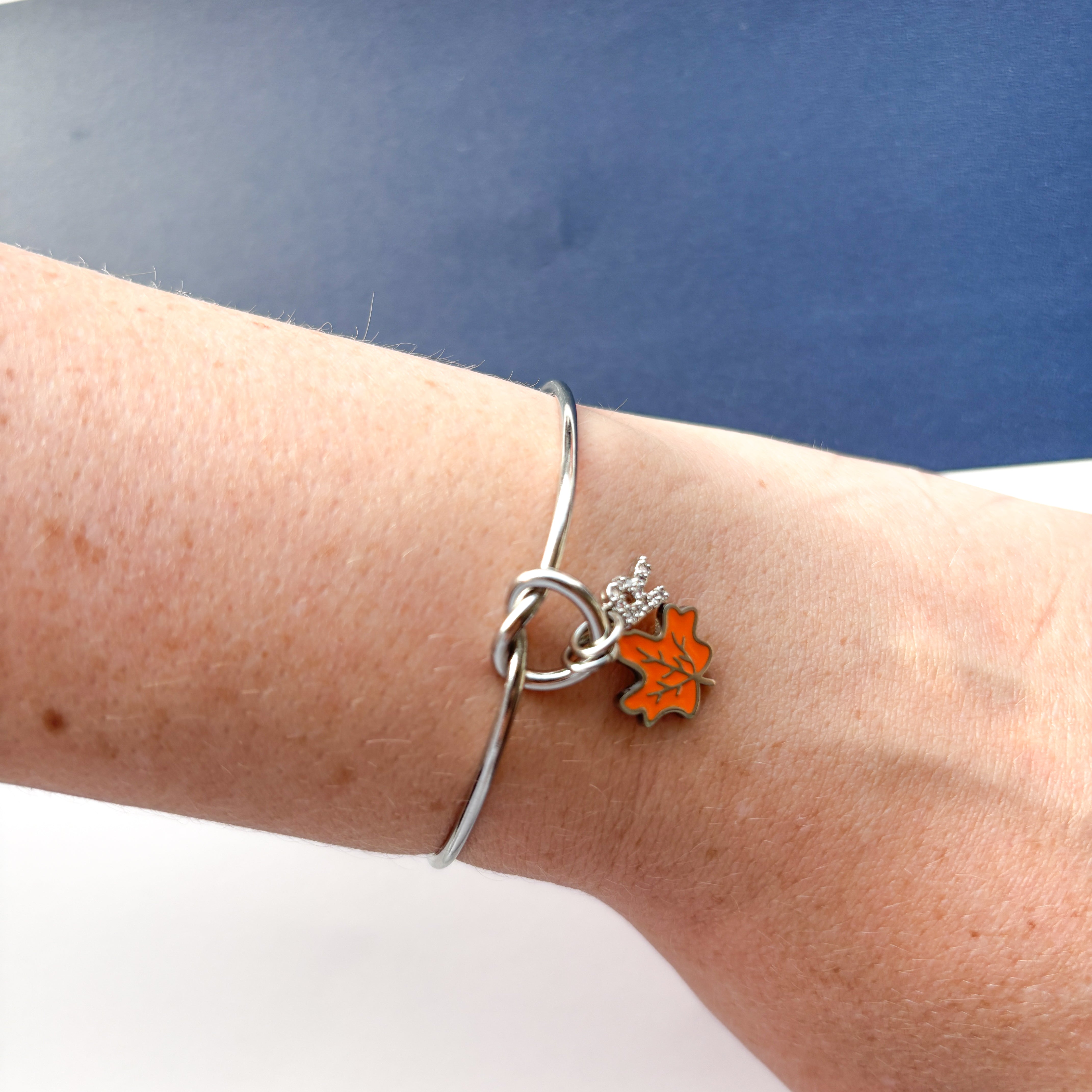 Personalised Enamel Maple Leaf Bangle – Autumn Initial Charm Bracelet