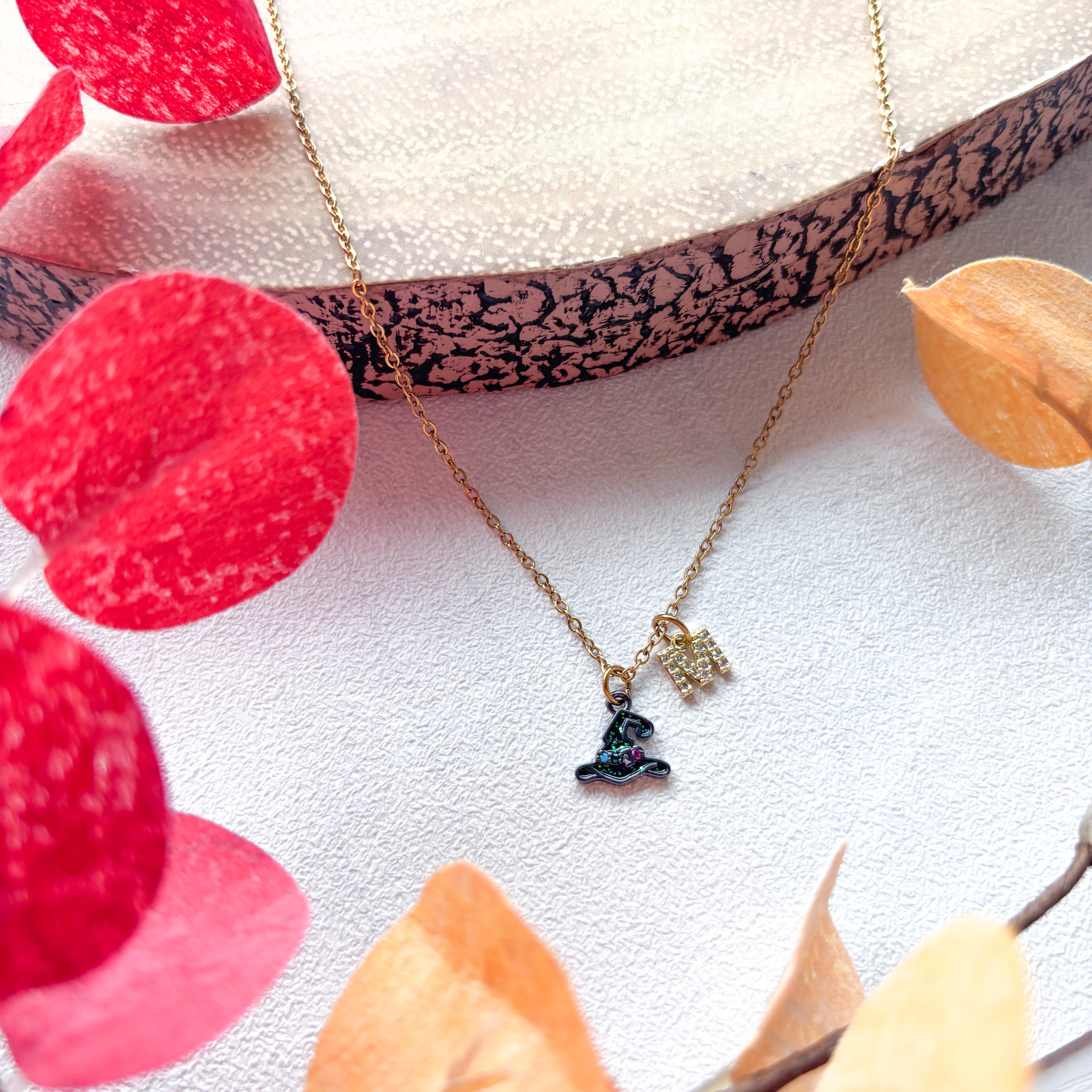 Black Glitter Witch Hat Necklace – Personalised Halloween Jewellery