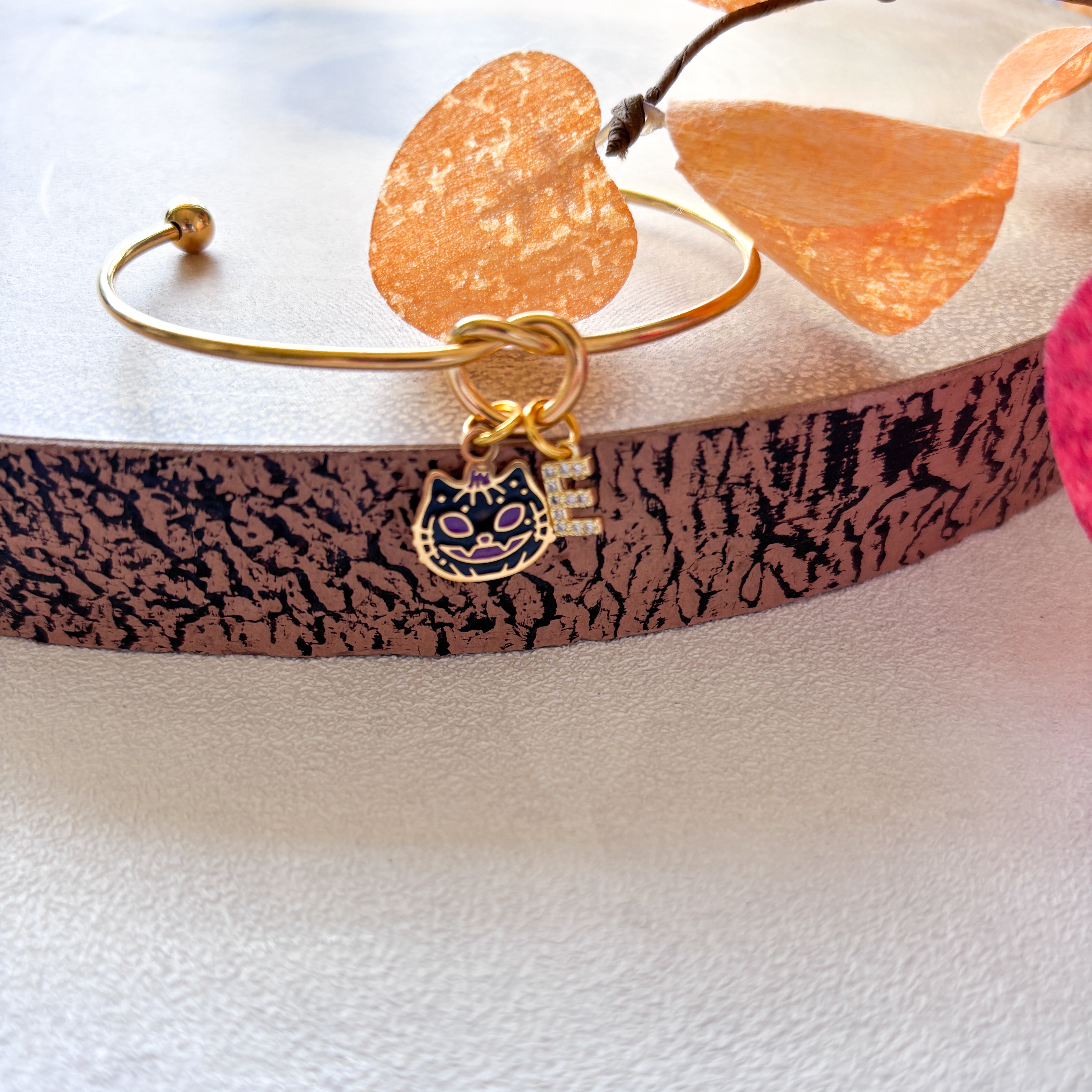 Black Cat Halloween Bangle – Personalised Initial Bracelet