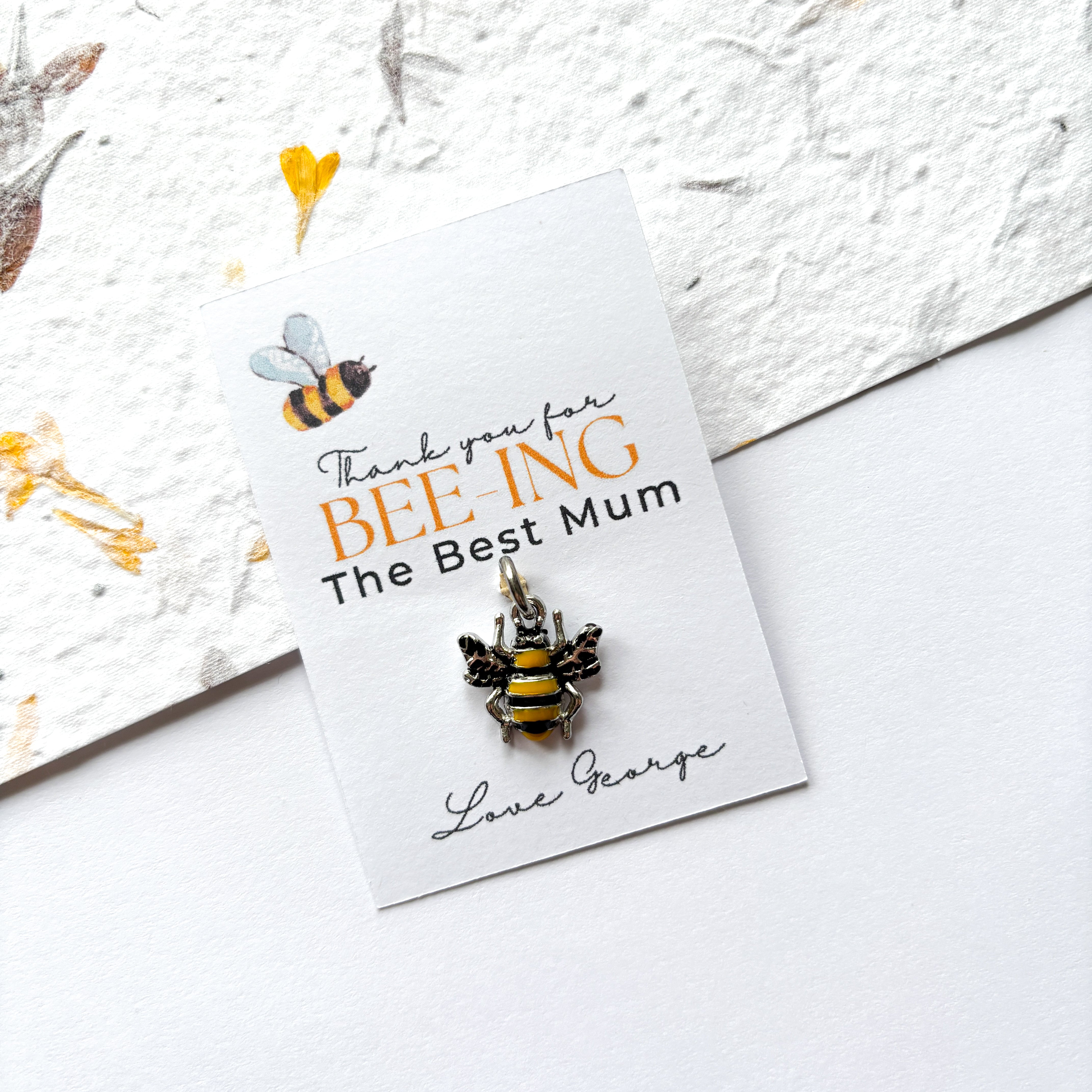 Bee Charm & Personalised Card