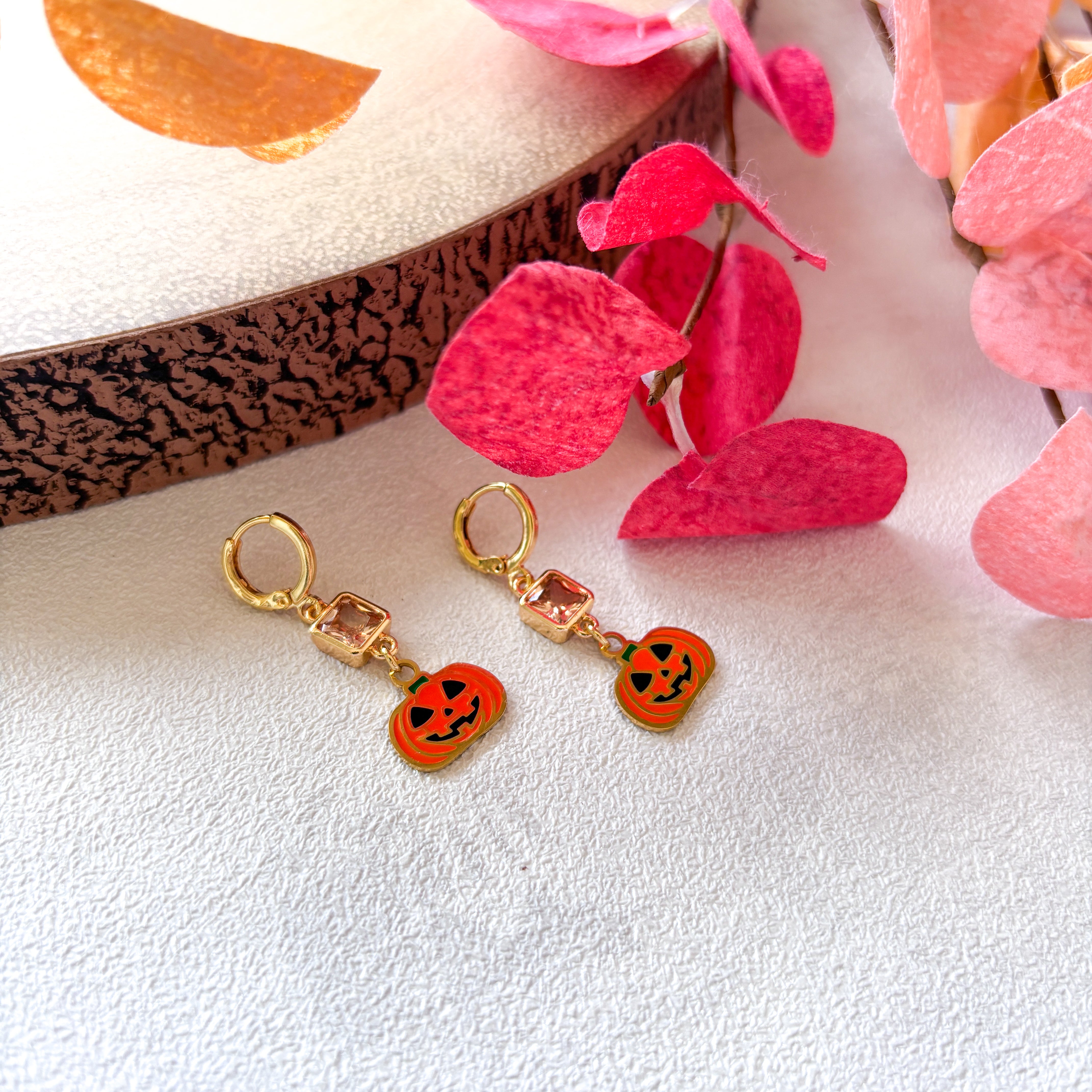 Pumpkin Birthstone Earrings – Enamel Halloween Jewellery