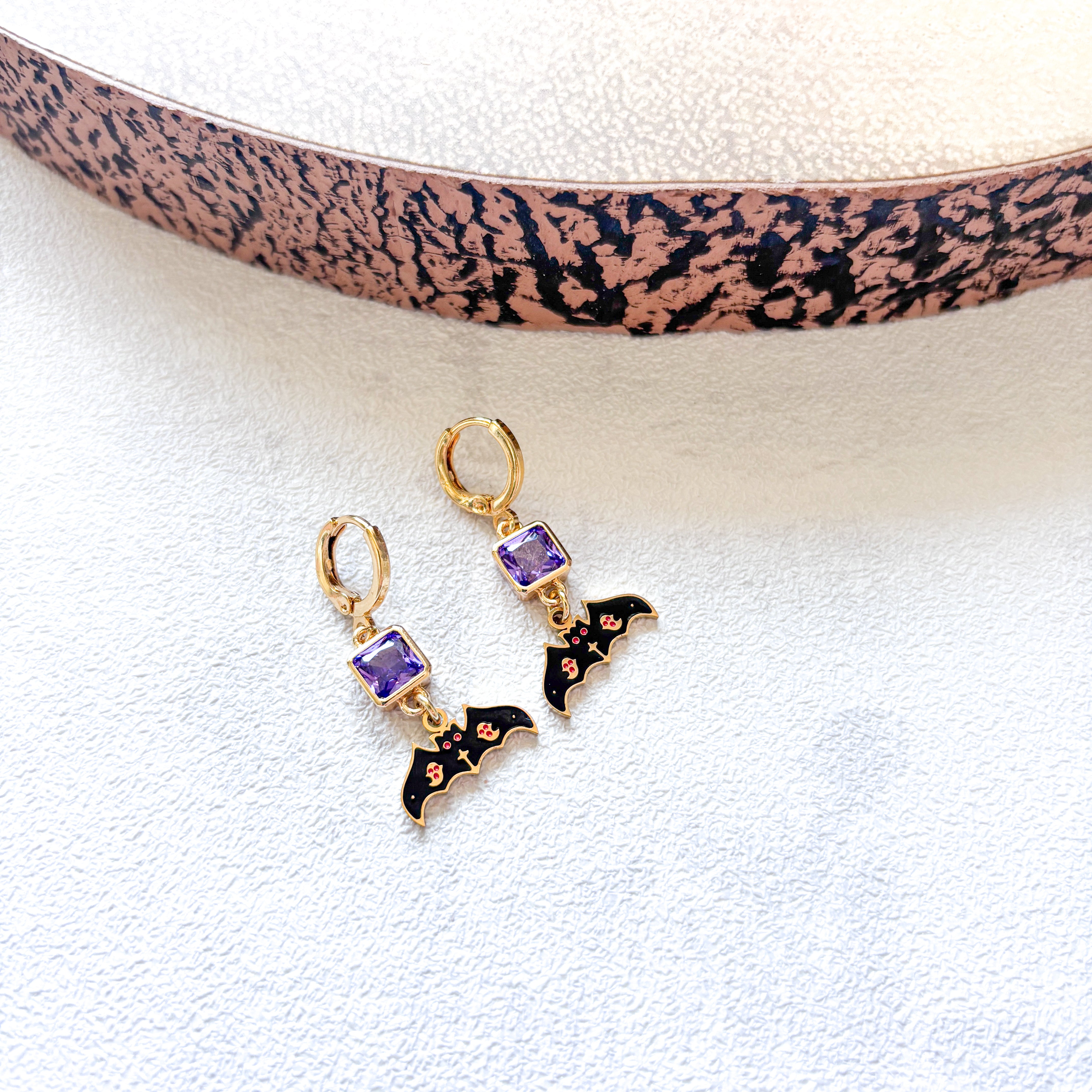 Black Enamel Bat Earrings – Personalised Birthstone Halloween Jewellery