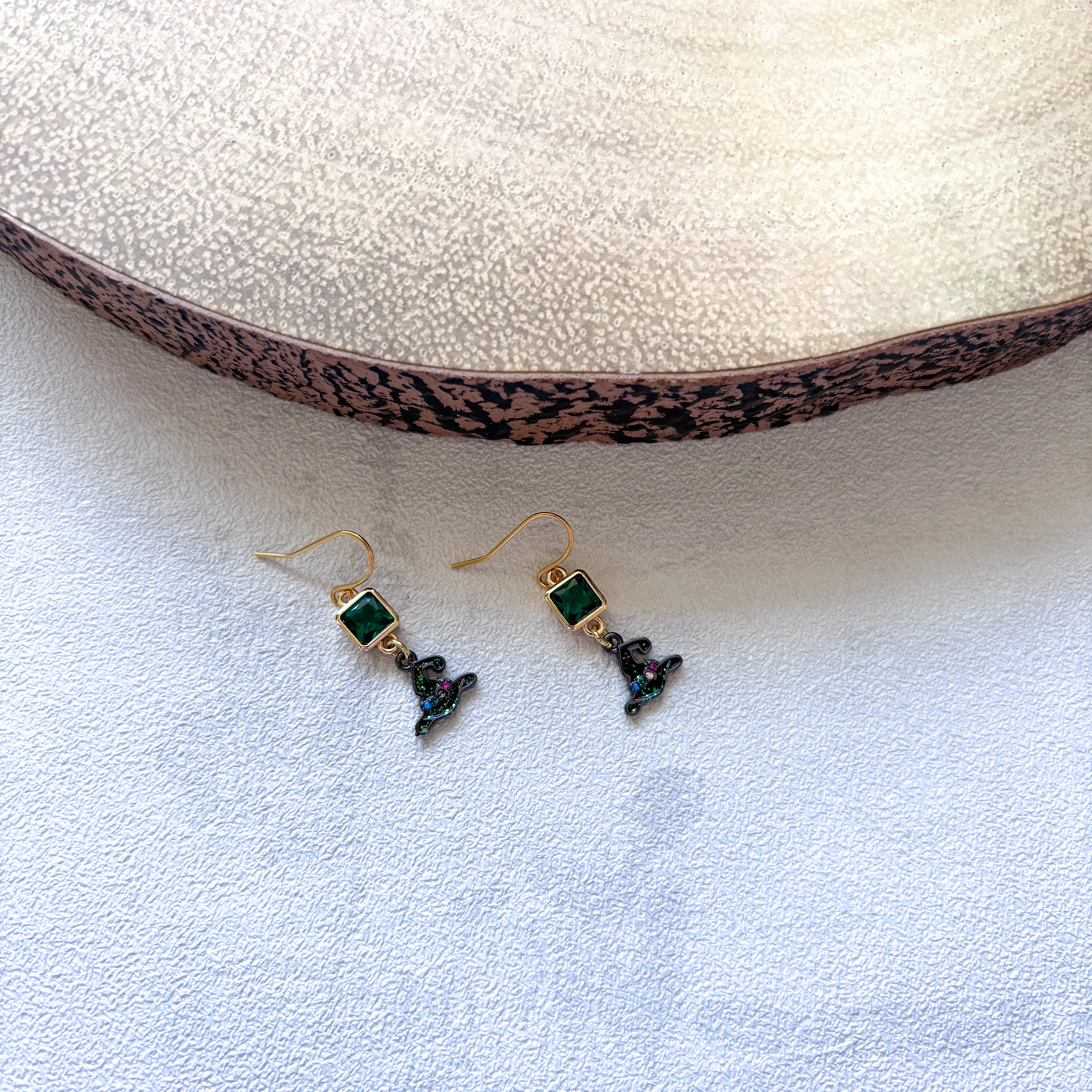 Black Glitter Witch Hat Earrings – Personalised Birthstone Halloween Jewellery
