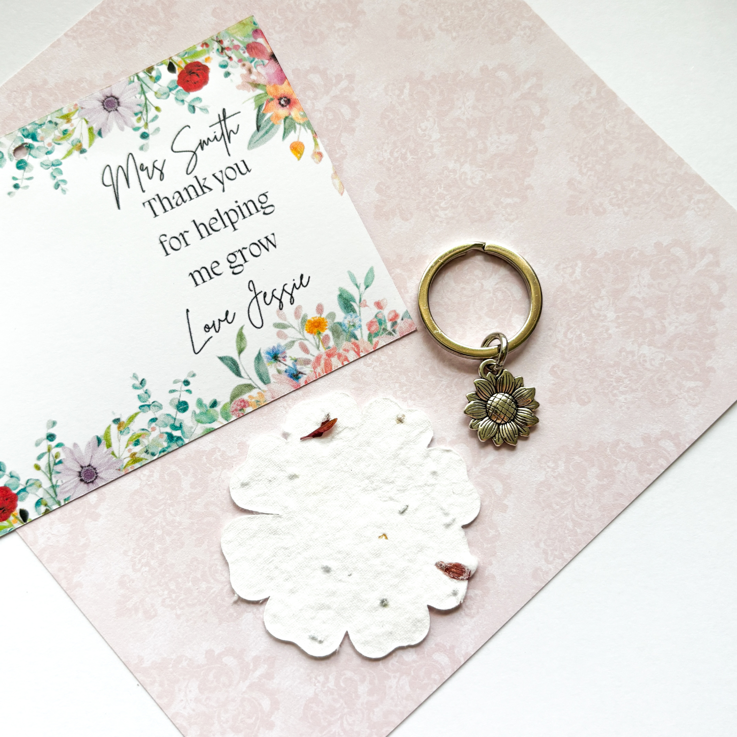 Wildflower Teacher Sunflower Gift Keyring - 2025 Teacher Gift Personalised