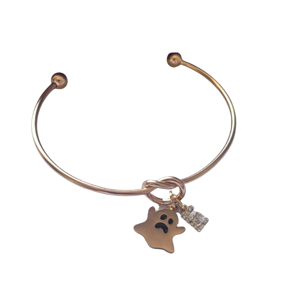 Gold Ghost Halloween Bangle – Personalised Initial Bracelet
