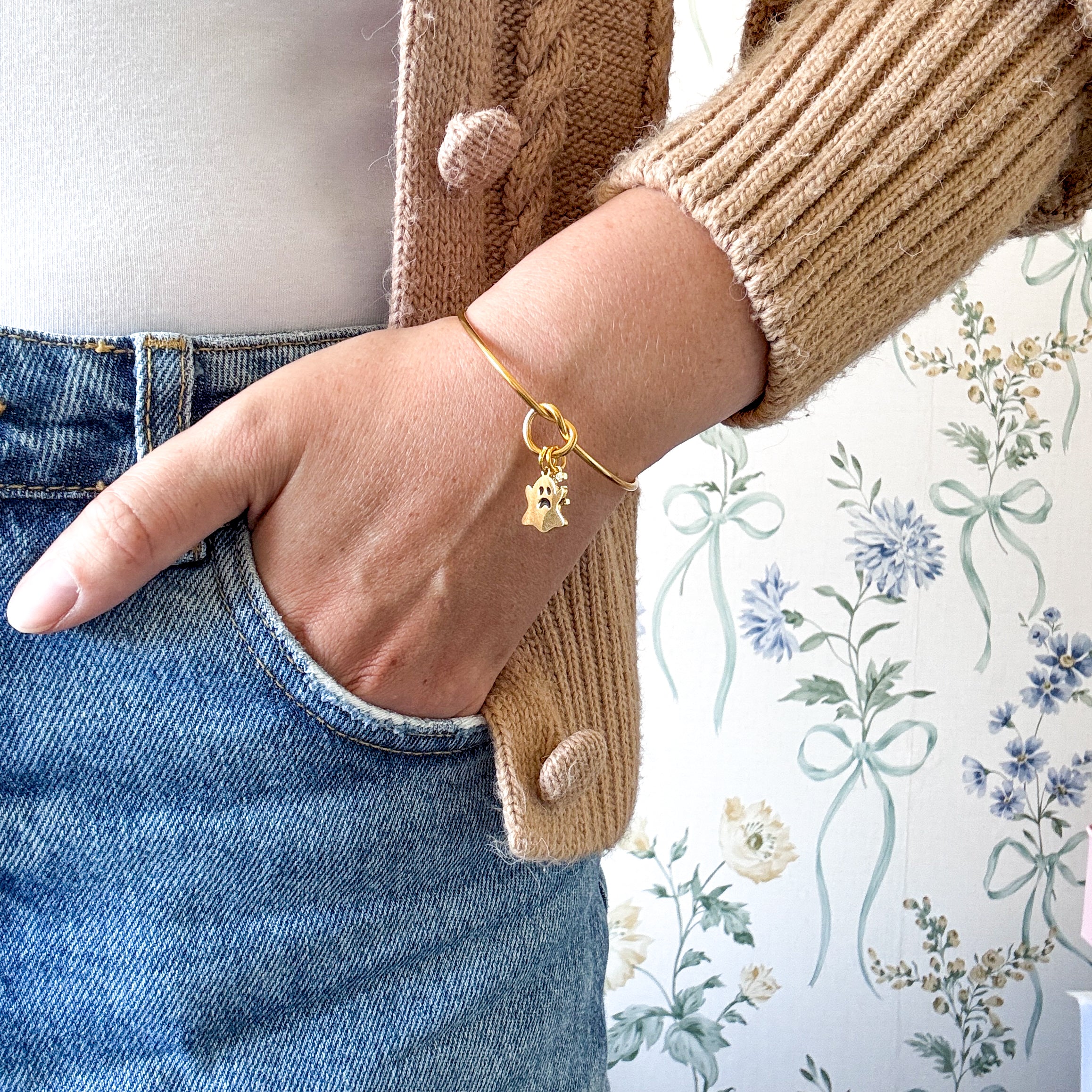 Gold Ghost Halloween Bangle – Personalised Initial Bracelet