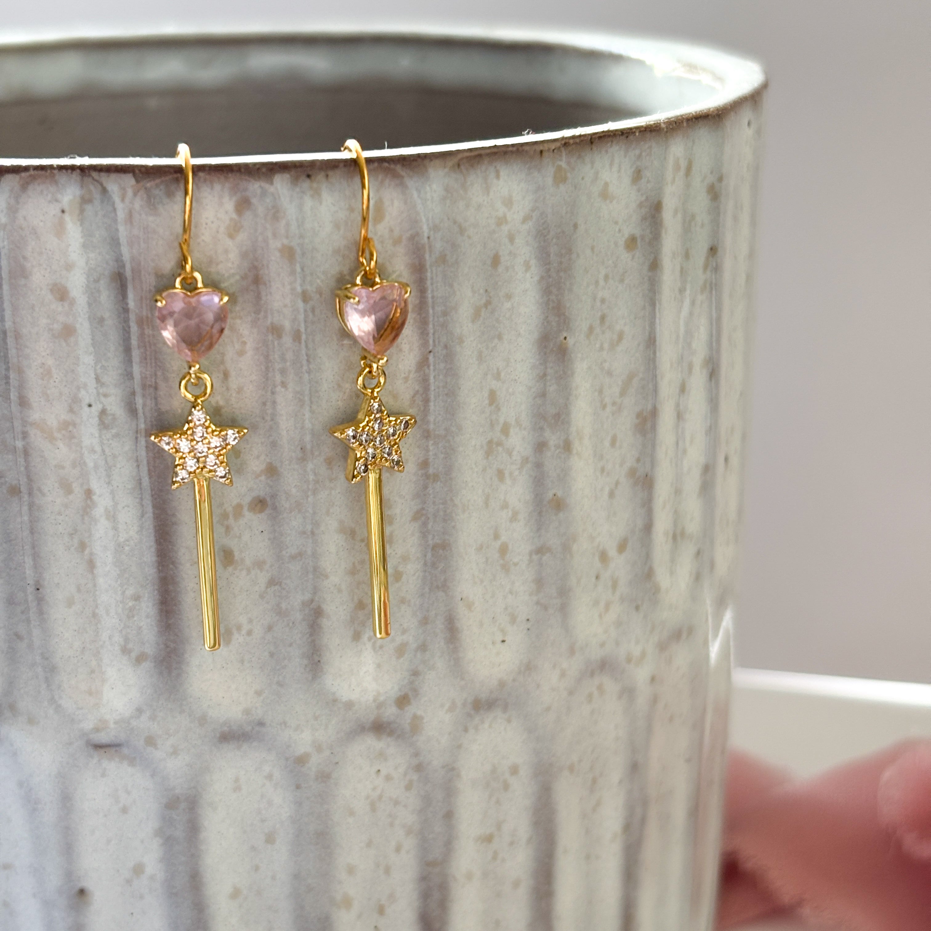 Good Witch Earrings, Pink Heart Jewellery, wicked jewellery