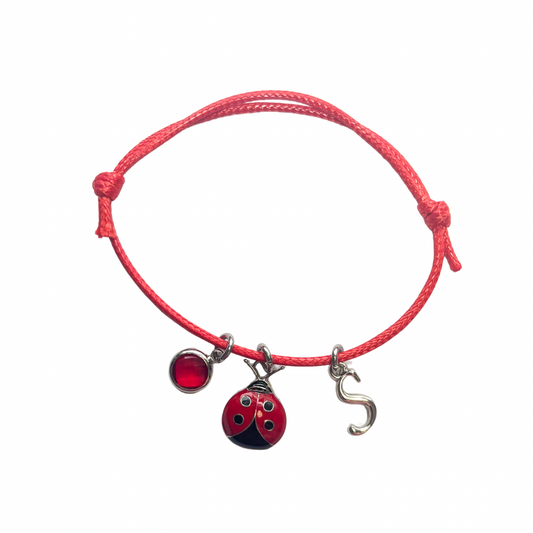 Personalised Red Ladybird Cord Bracelet