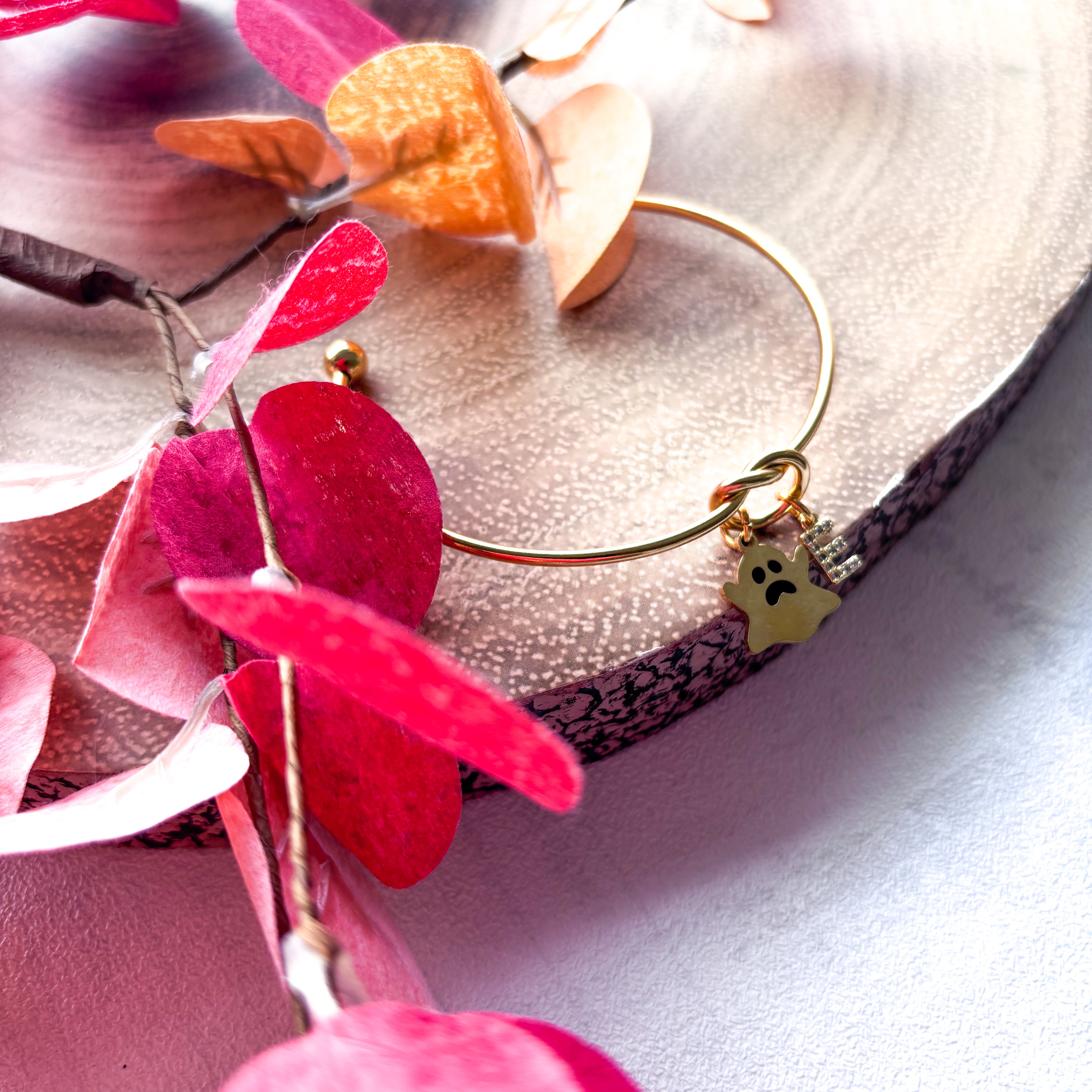Gold Ghost Halloween Bangle – Personalised Initial Bracelet