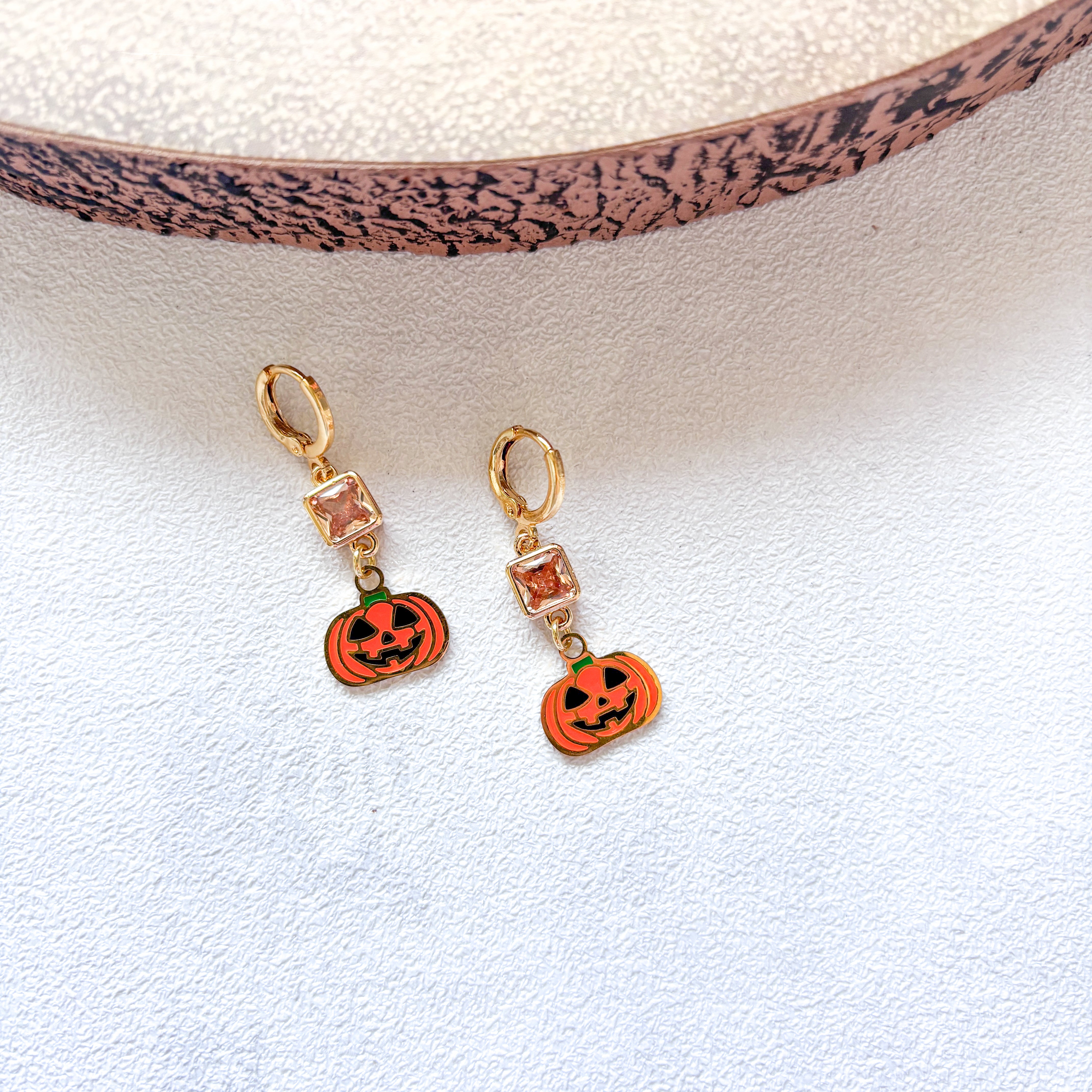 Pumpkin Birthstone Earrings – Enamel Halloween Jewellery
