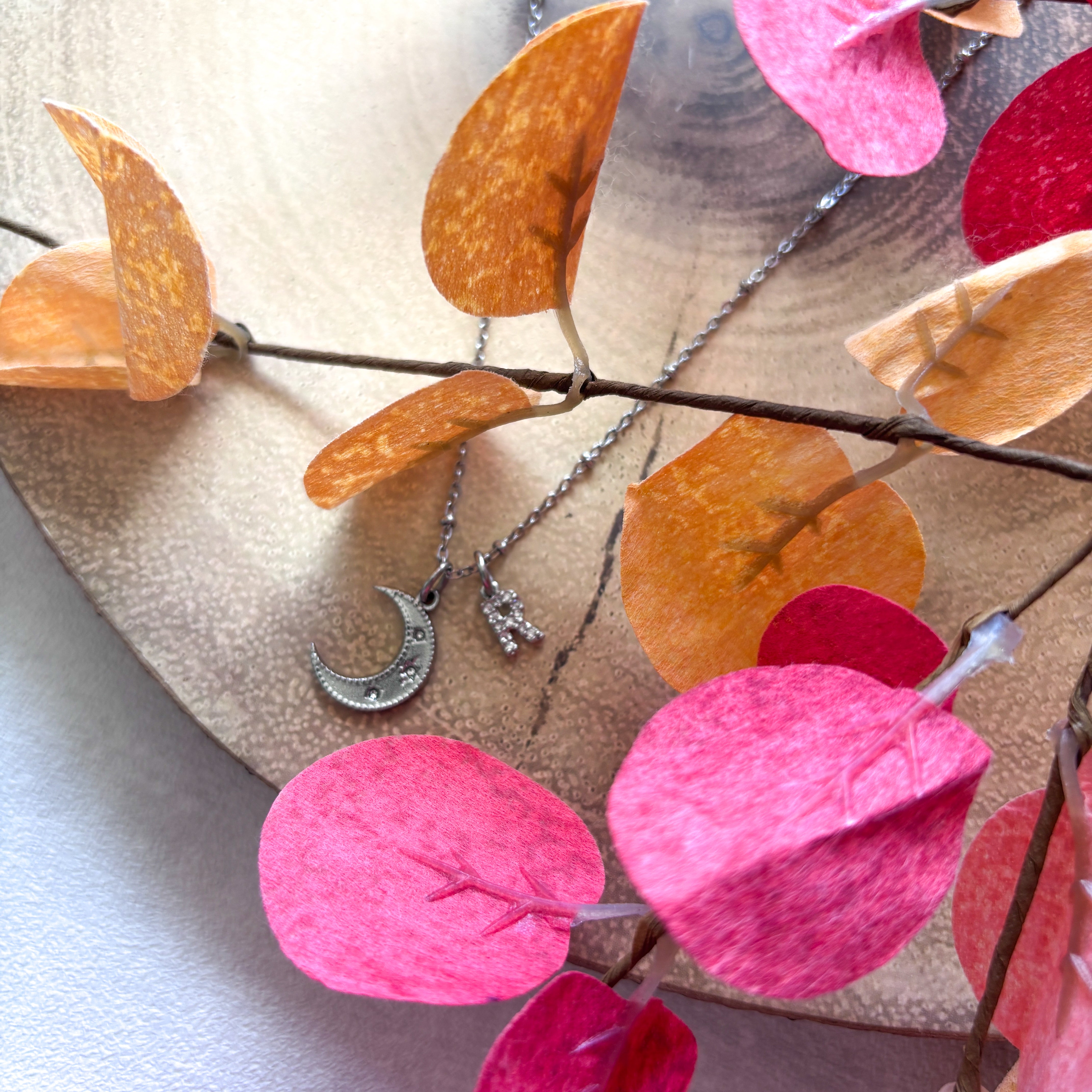 Personalised Half Moon Necklace – Initial Charm Celestial Jewellery