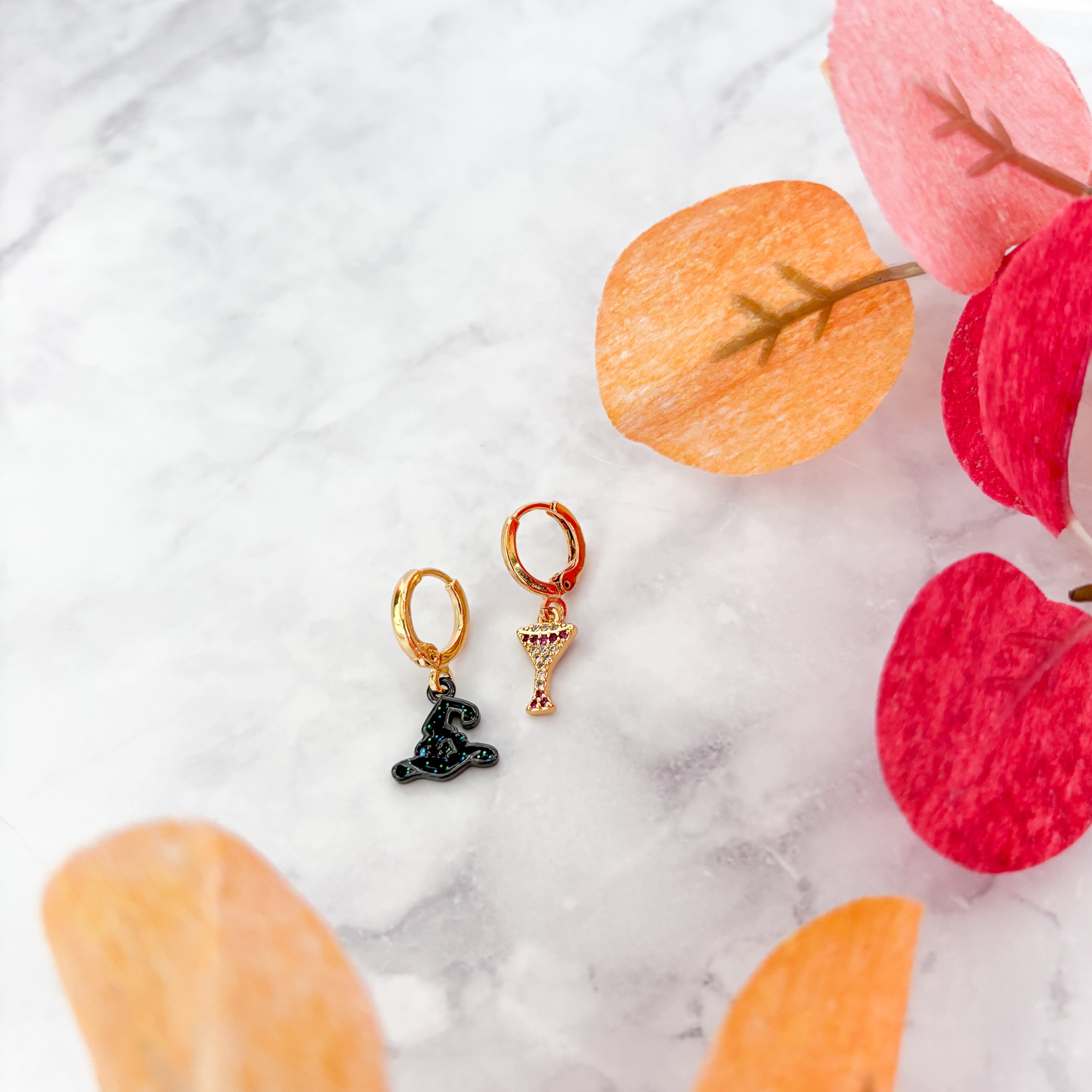 Mismatched Witch Hat & Margarita Glass Earrings