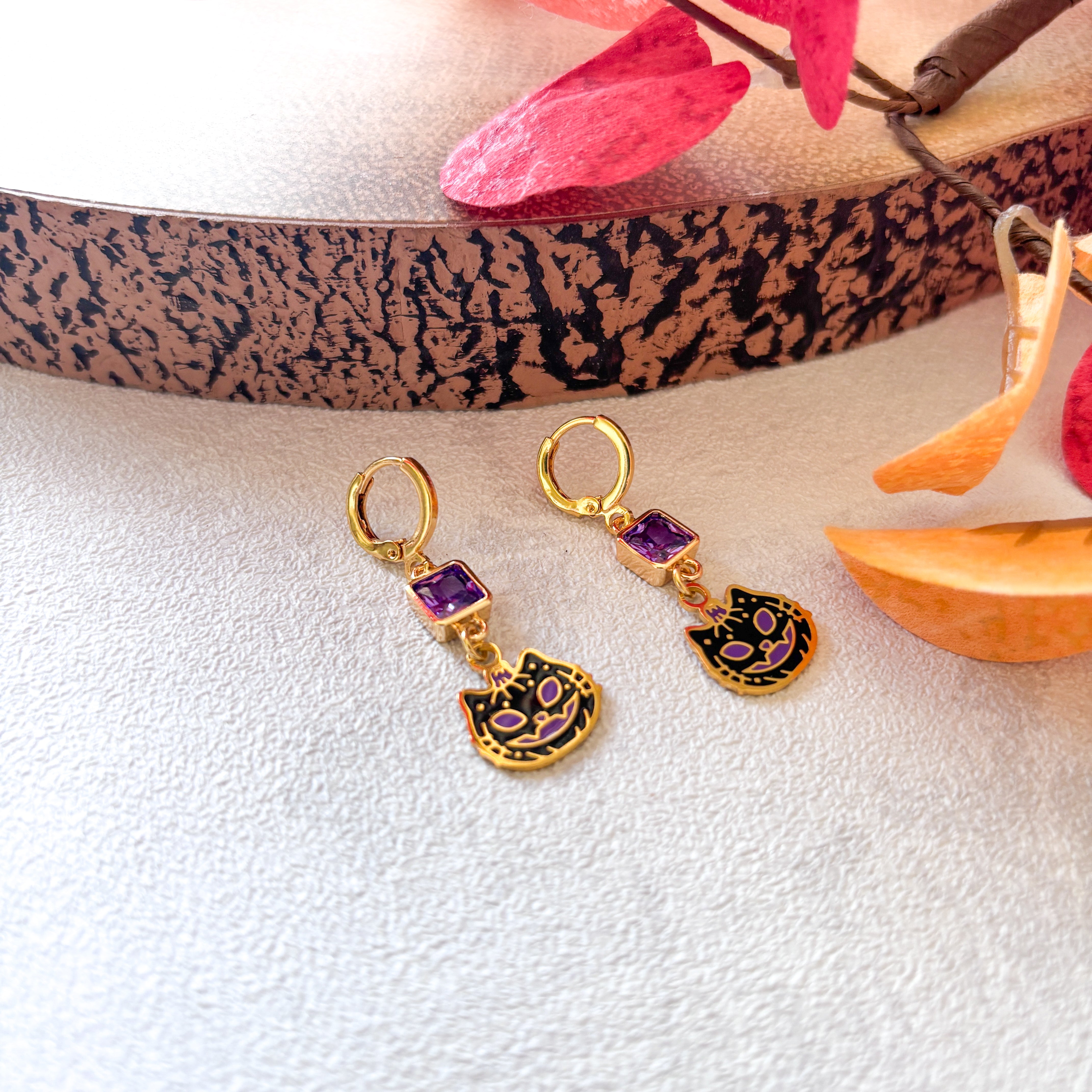 Black Cat Earrings – Personalised Witchy Halloween Birthstone Jewellery