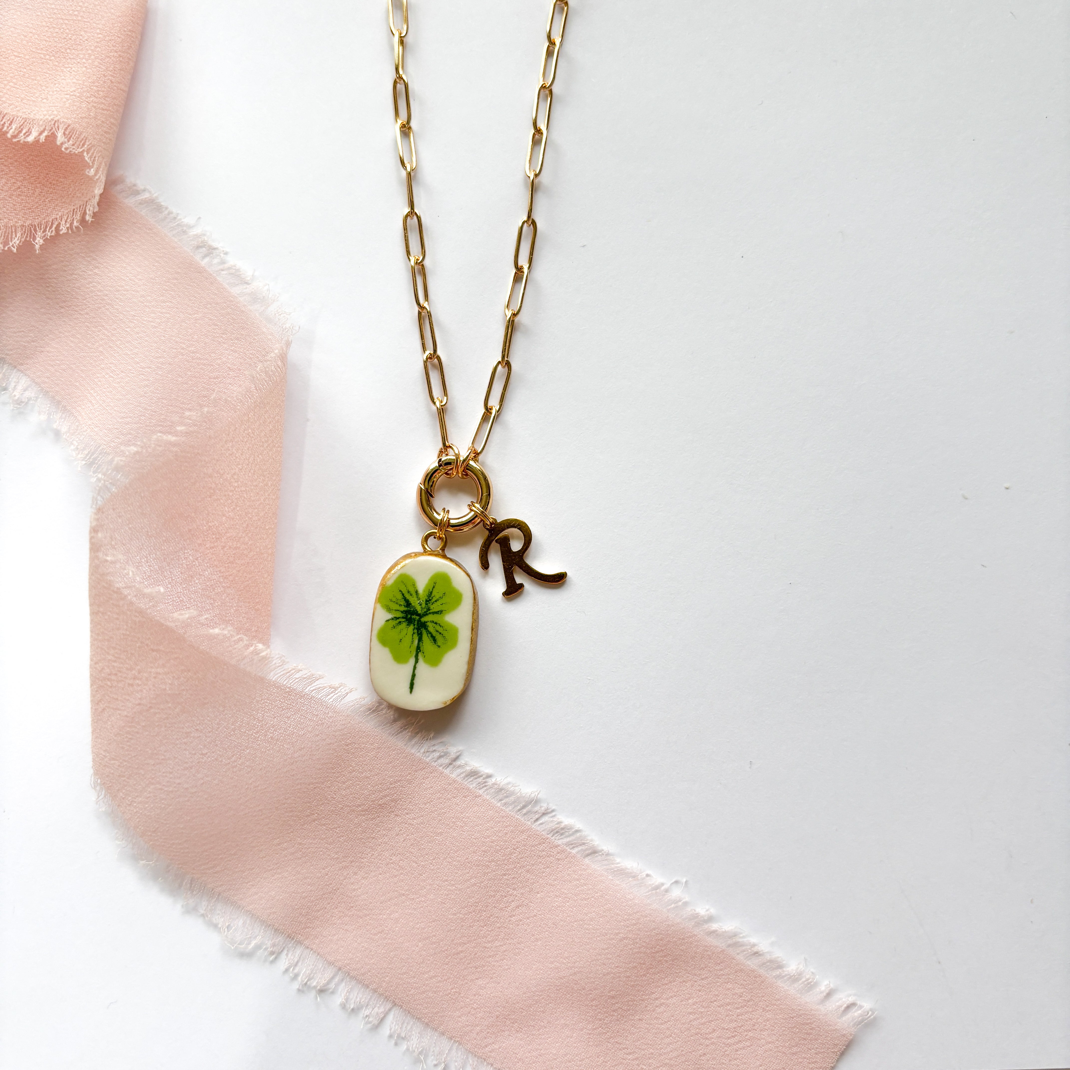 Ceramic Four Leaf Clover Personalised Necklace
