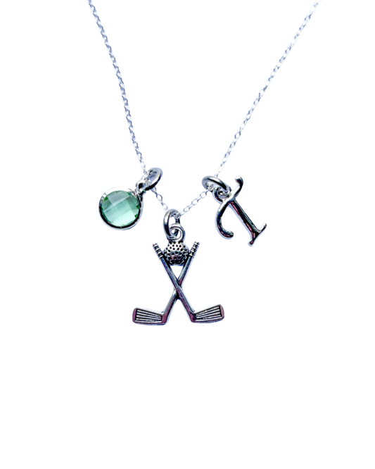 Personalised Golf Club Necklace Birthstone and Initial