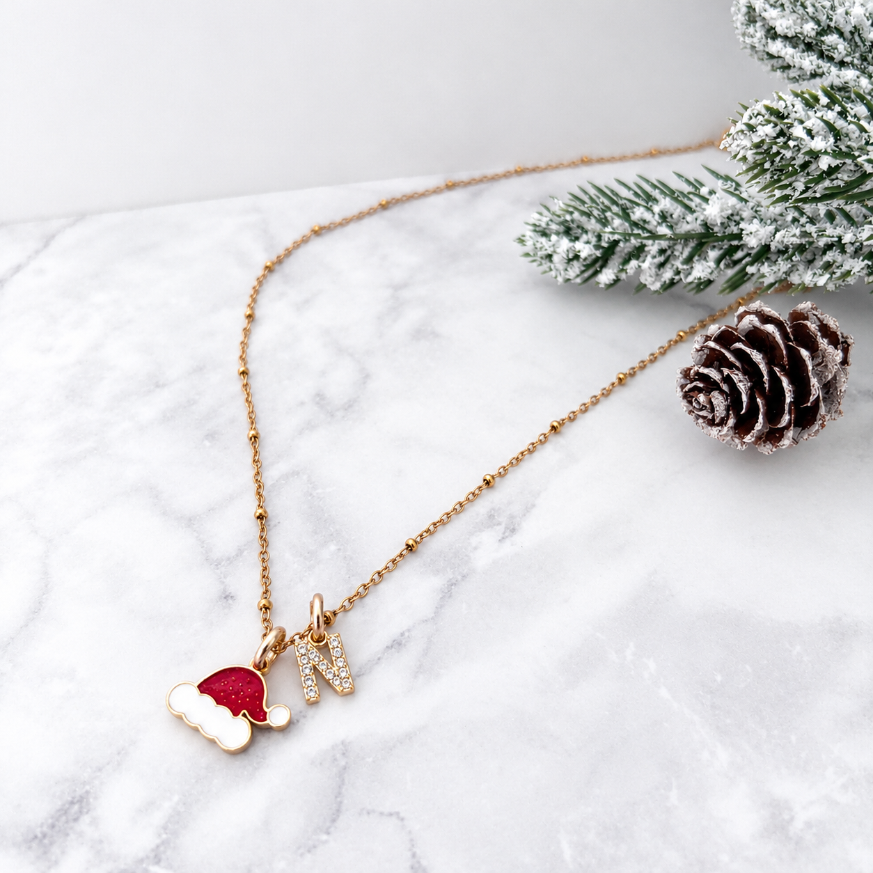 Personalised Festive Santa Hat Christmas Necklace