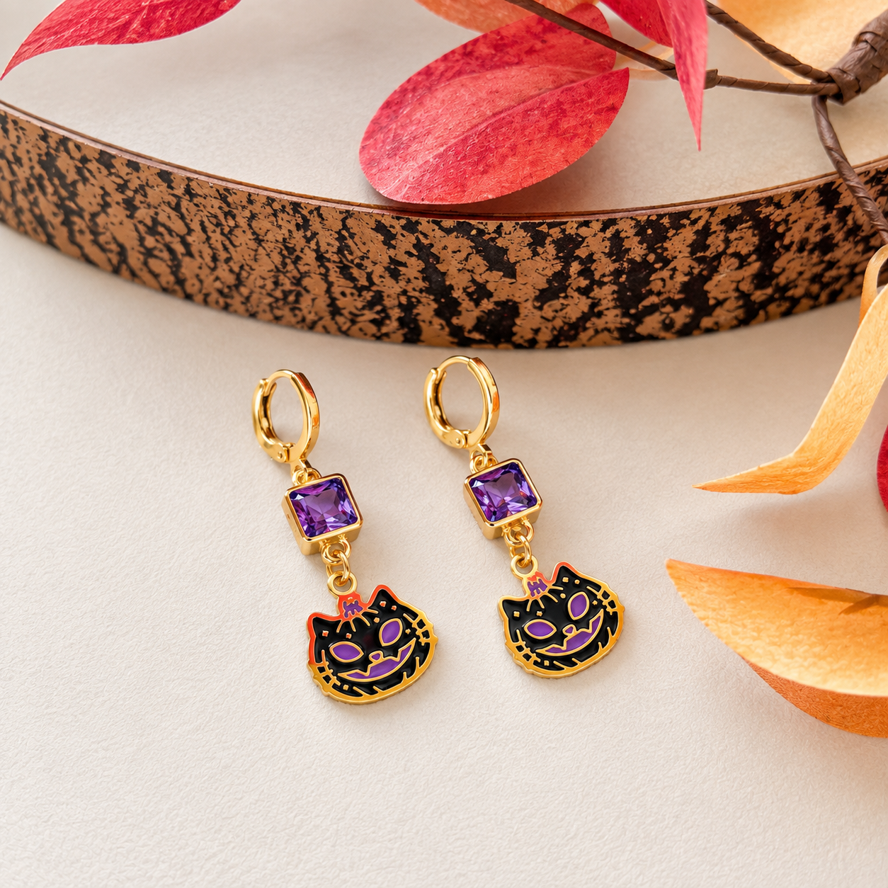 Black Cat Earrings – Personalised Witchy Halloween Birthstone Jewellery
