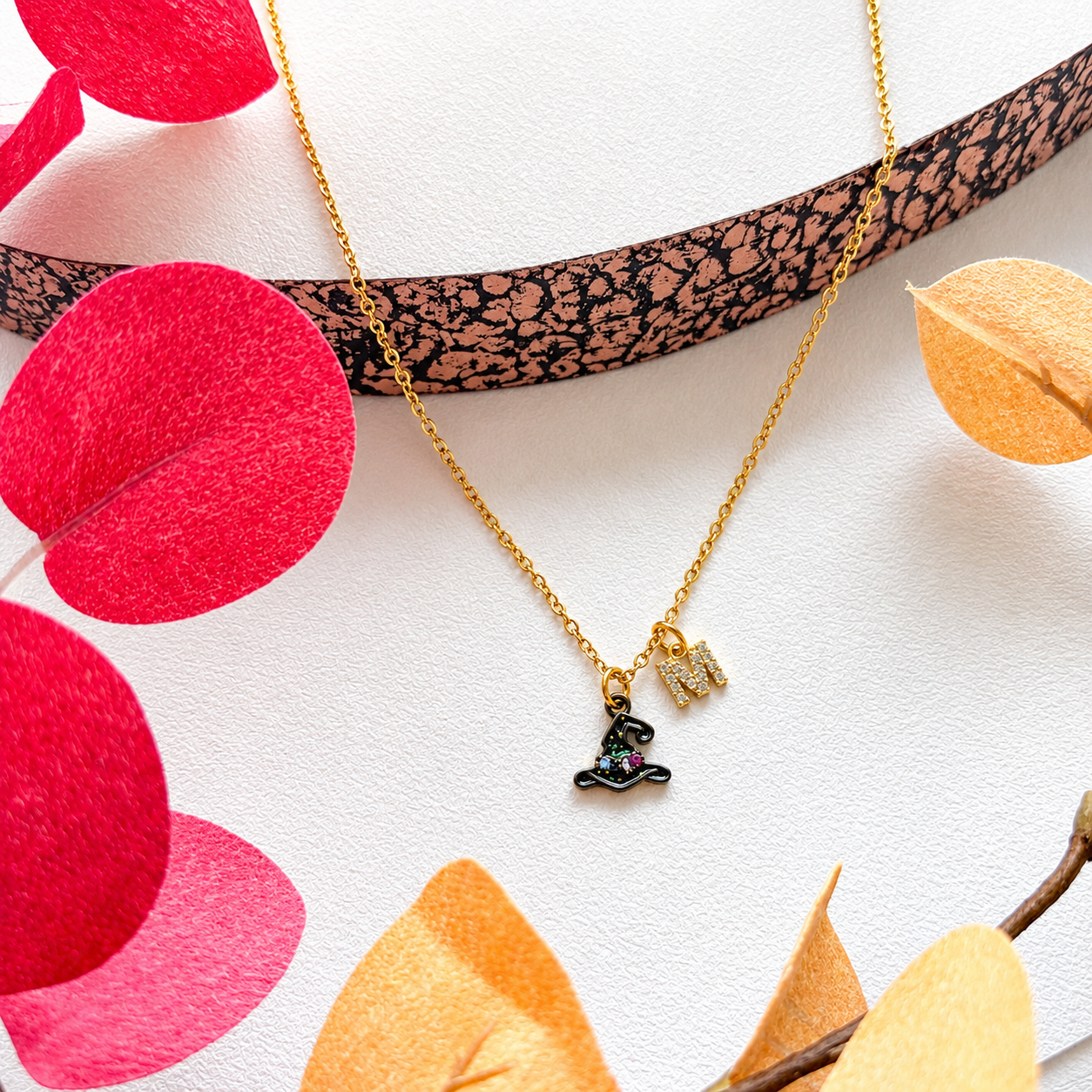 Black Glitter Witch Hat Necklace – Personalised Halloween Jewellery