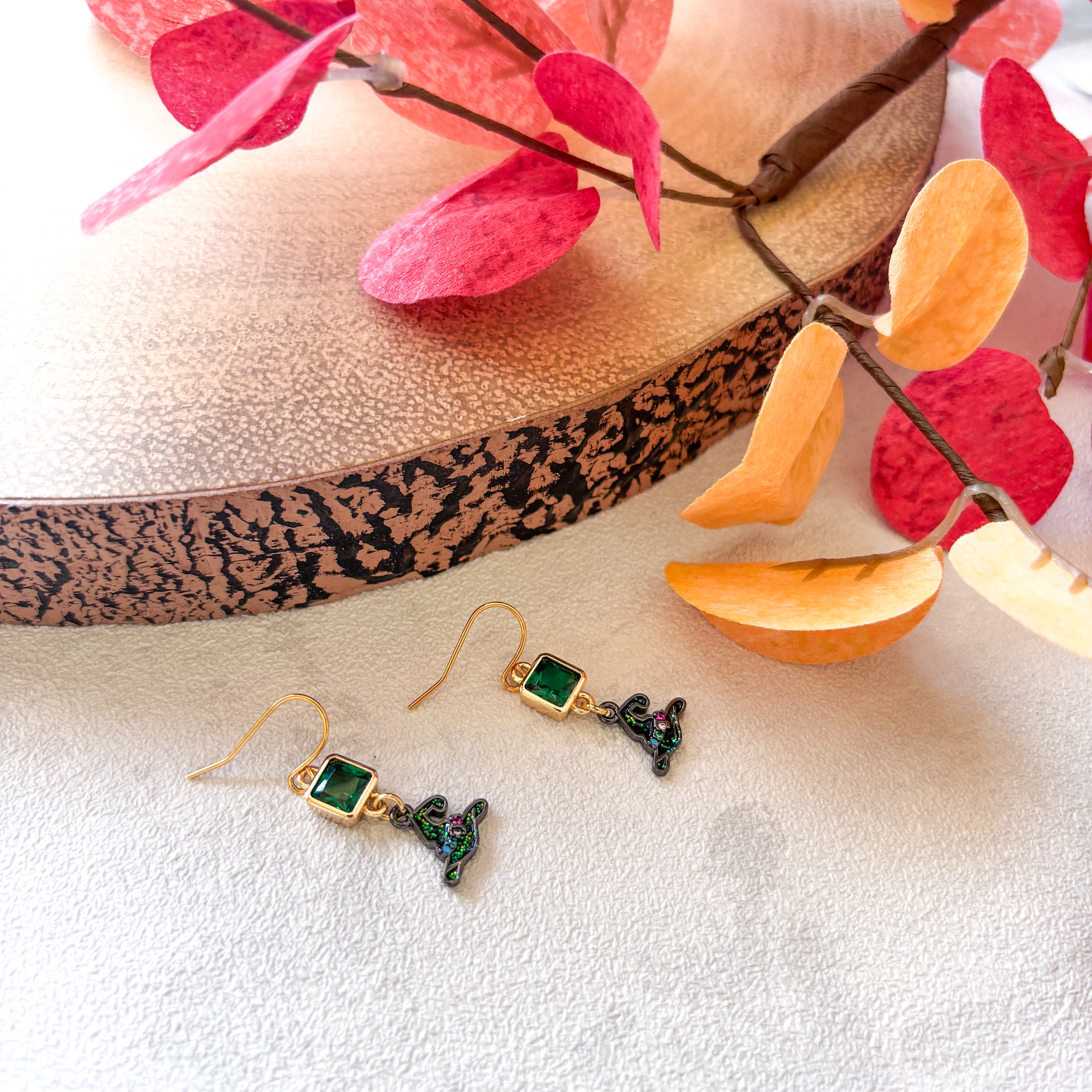 Black Glitter Witch Hat Earrings – Personalised Birthstone Halloween Jewellery