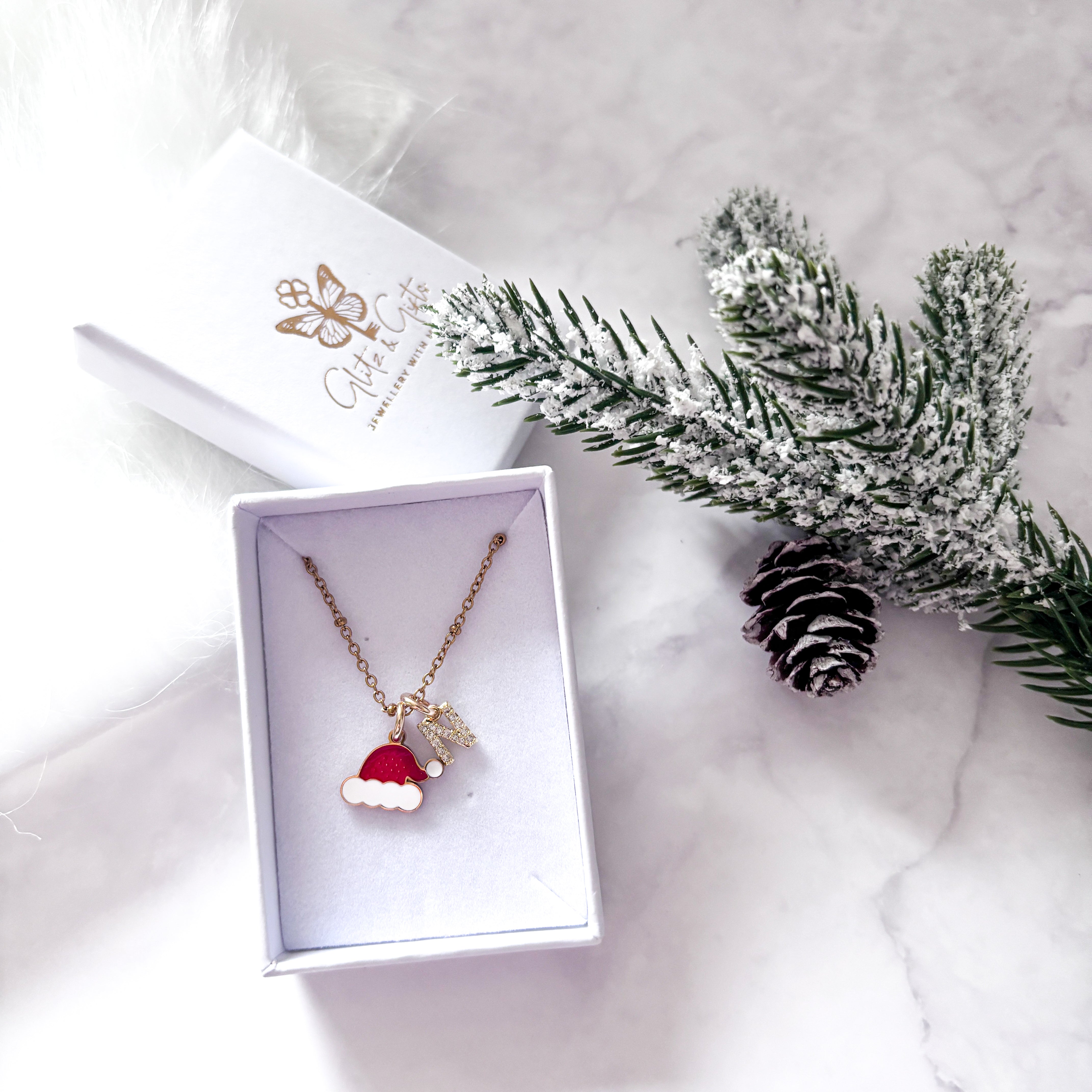 Personalised Festive Santa Hat Christmas Necklace